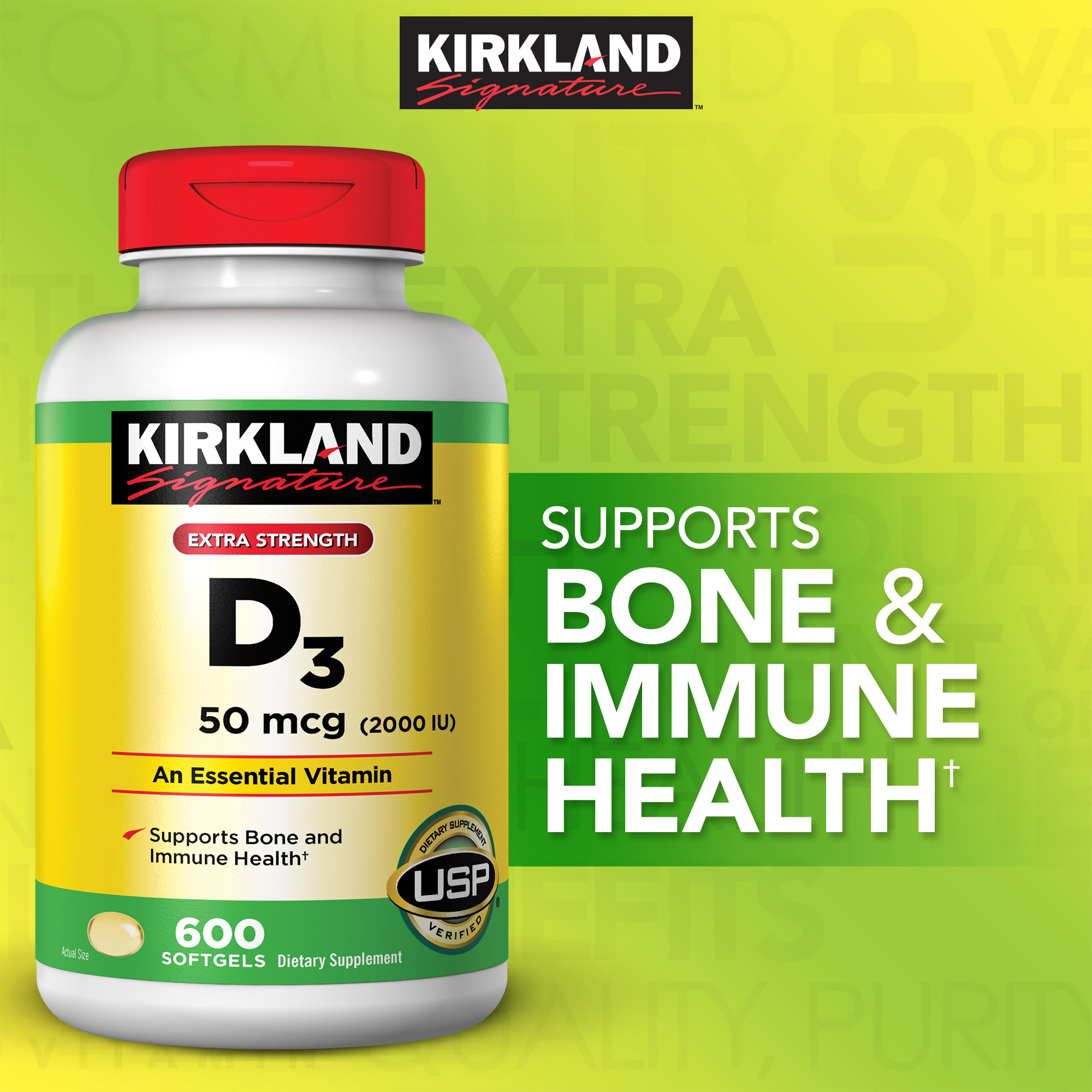 Kirkland Signature Extra Strength D3 50 Mcg., 600 Softgels
