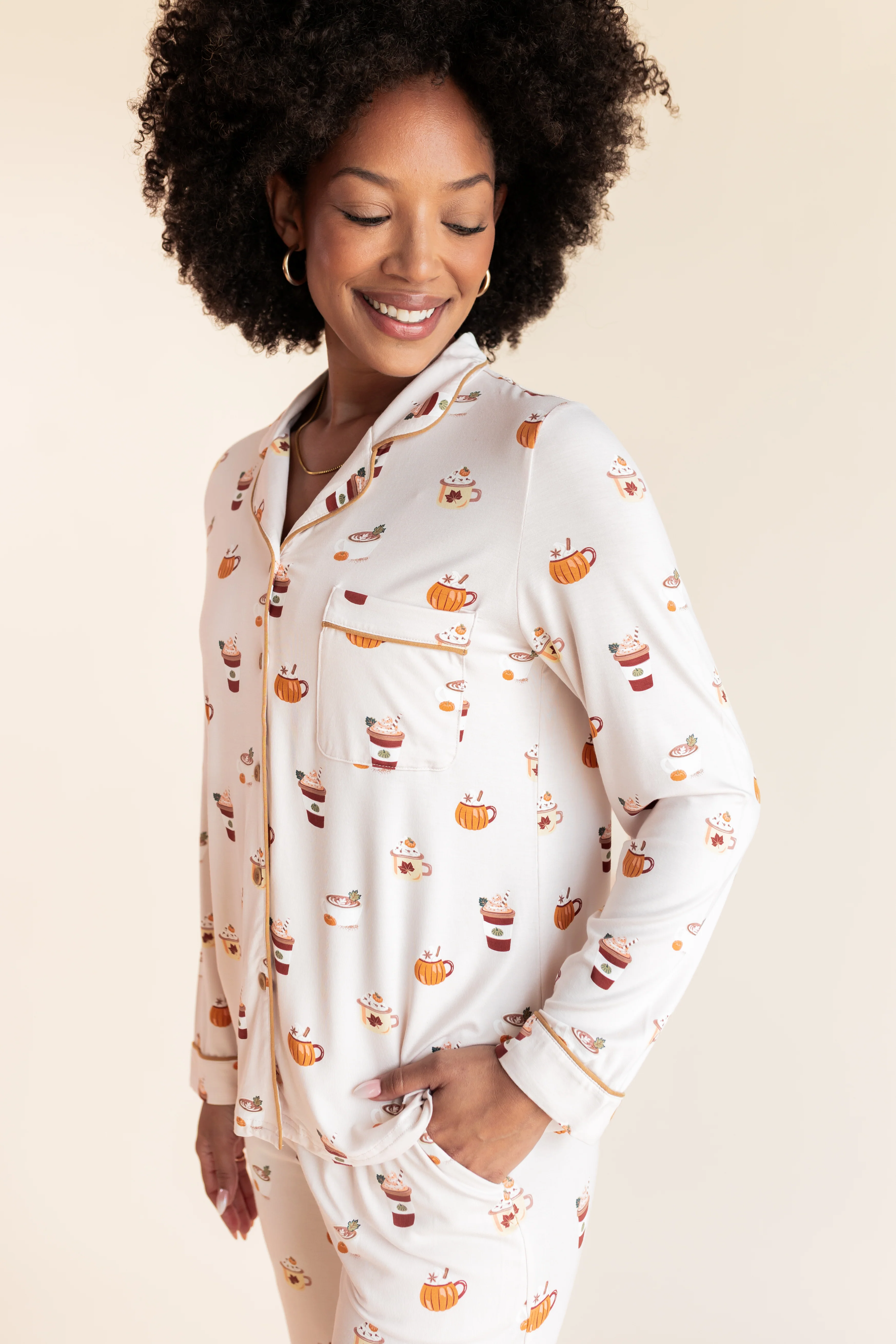Long-Sleeved Women's Pajama Set in Pumpkin Spice Latte