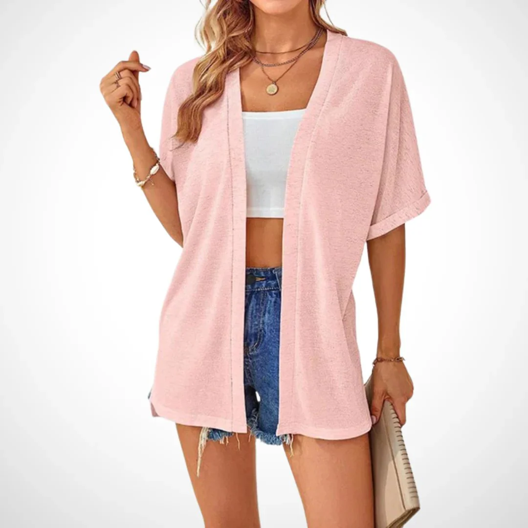 Cardigan élégant à manches courtes et ouverture avant