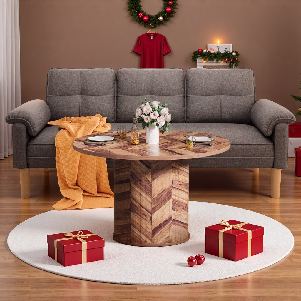 69" Small Modern Sofa with Round Storage Coffee Table(Sliding Door) and Thick Armrest for Living Room Apartment