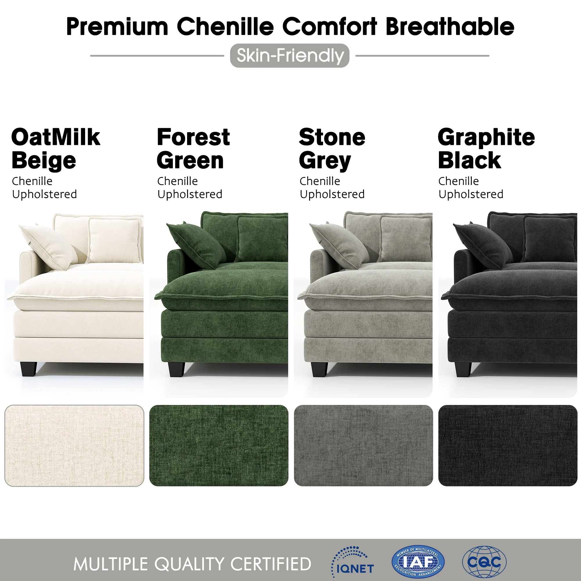 111.5'' Modular Sectional Sofa with Movable Ottomans, U Shaped Cloud Couch for Living Room, 3-Seat, Grey(4-seat2ottoman/green) - Image 3