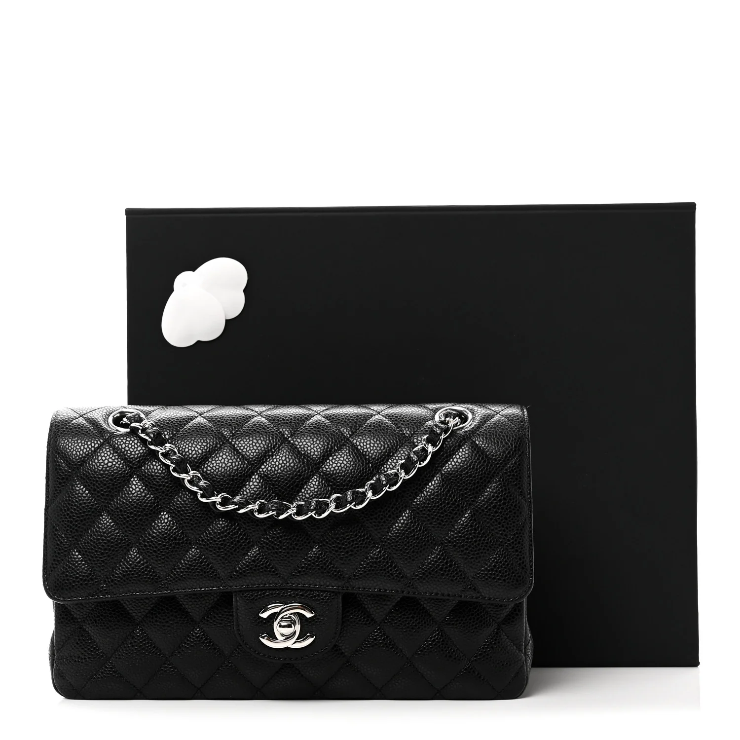 Caviar Quilted Medium Double Flap Black