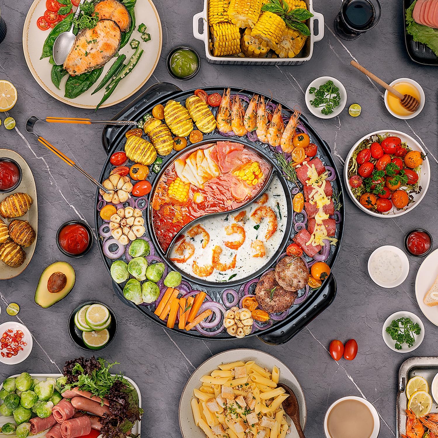 Ensemble grill et barbecue coréen 2 en 1 pour fondue chinoise, sans fumée, 110 V, 1700 W