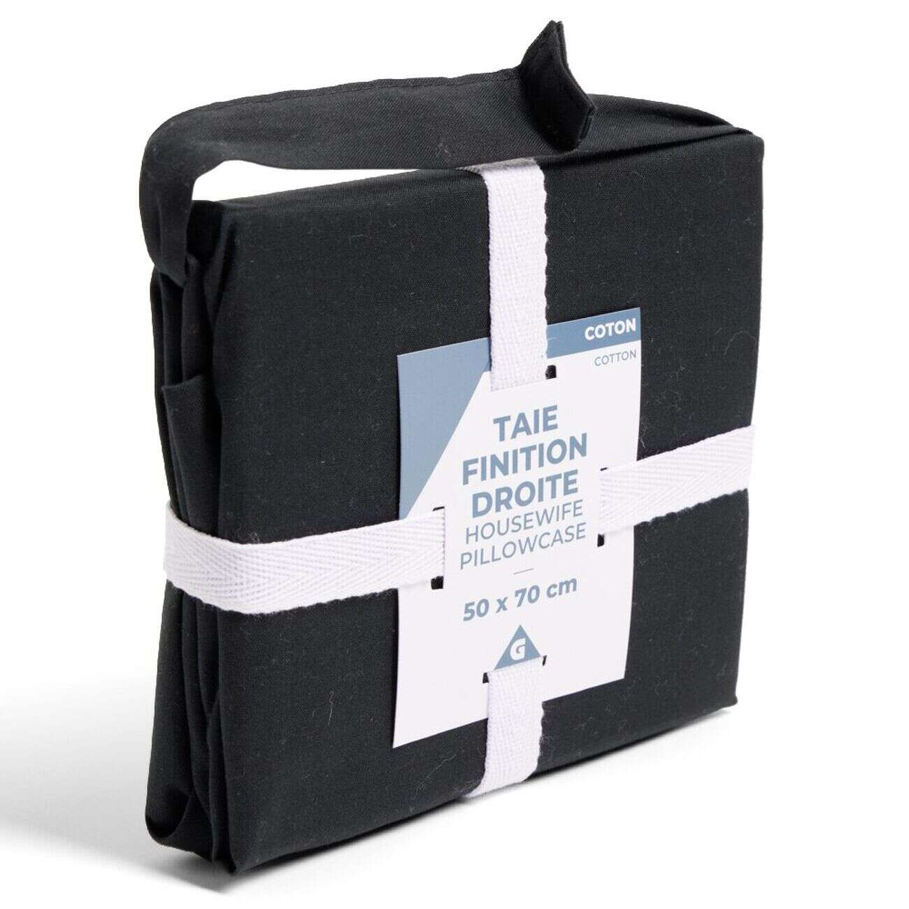Taie d'oreiller 50x70cm 100% coton finition droite noir