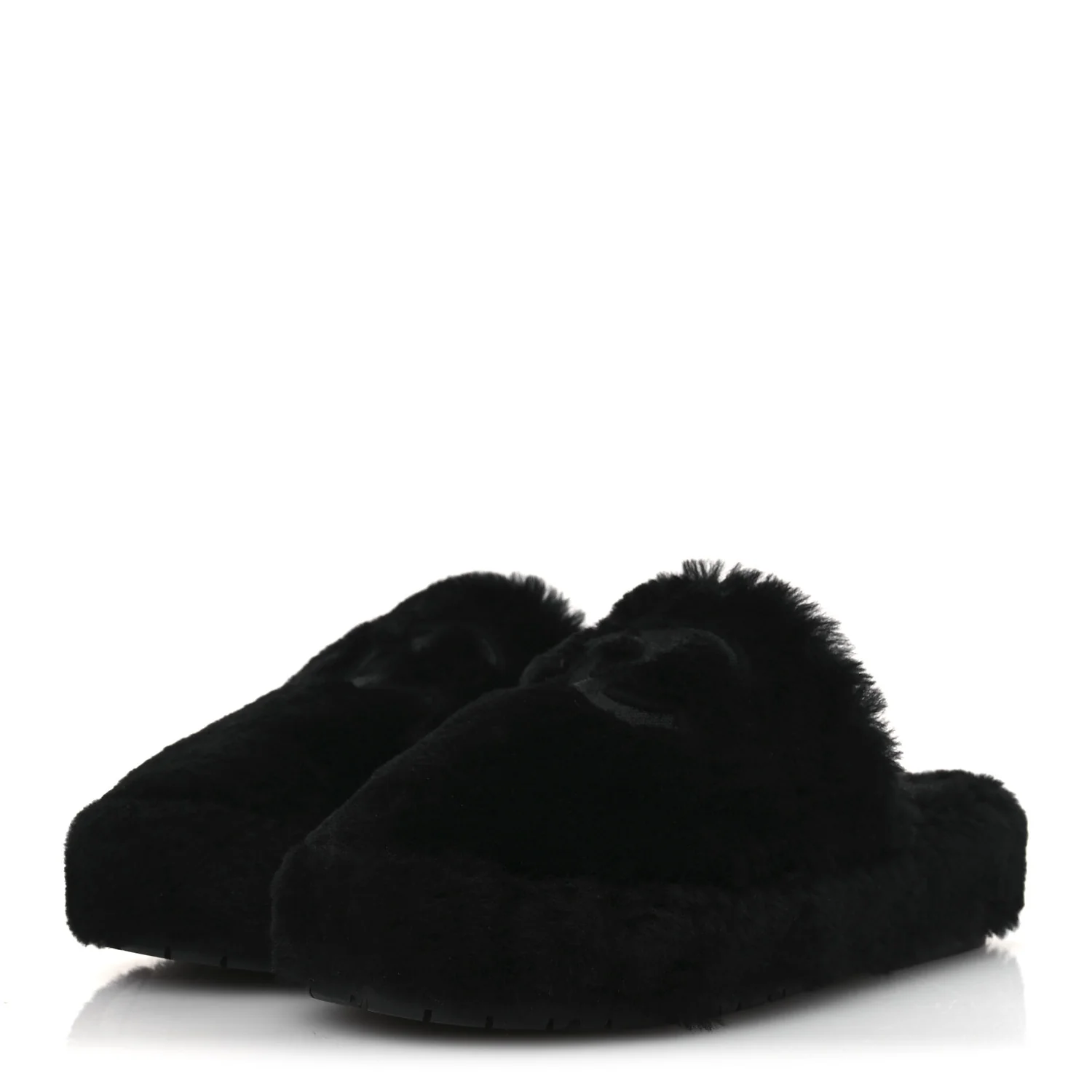 Shearling CC Flat Mules 40 Black