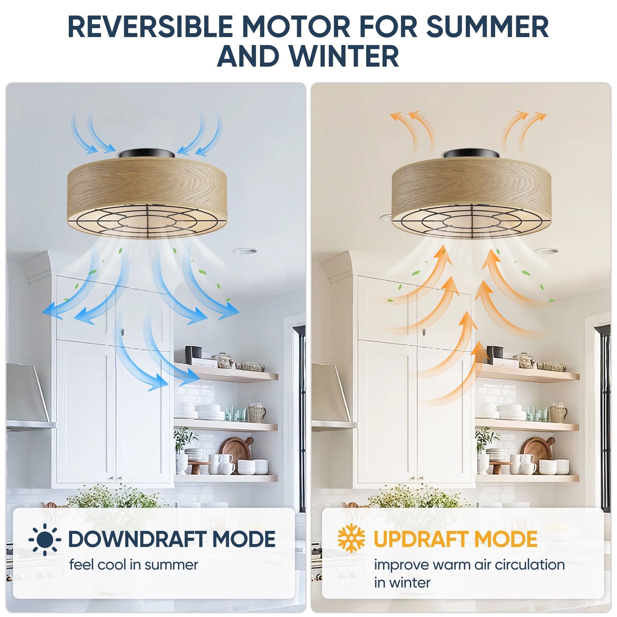 19.9" Ceiling Fan with 4 LED Bulbs Remote Control, Beige Farmhouse Rustic Style Indoor Ceiling Fan for Home & Kitchen