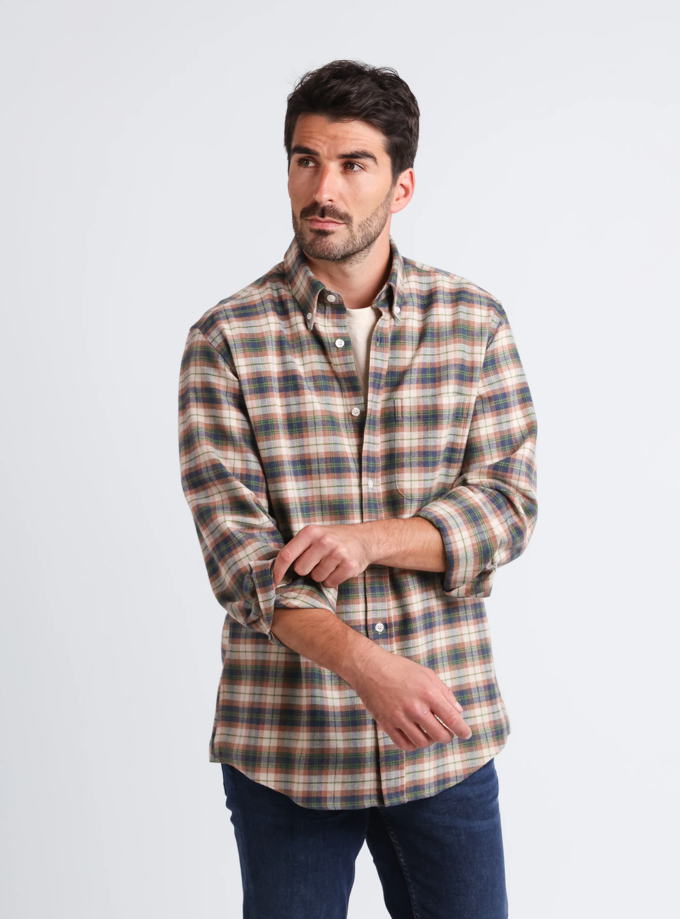 Chemise homme en coton à carreaux vert