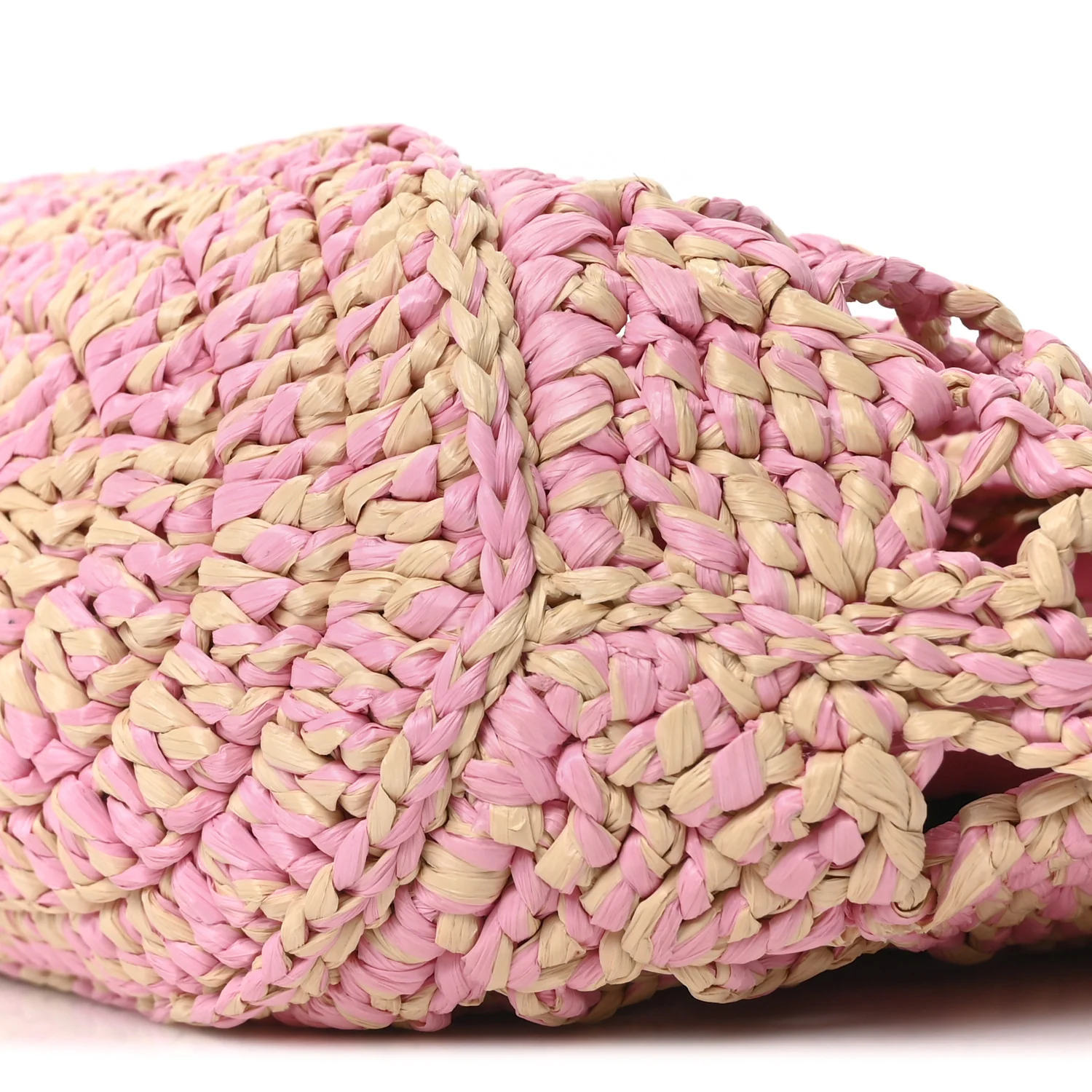 Raffia Effect Braided Small Shopping Bag Beige Pink