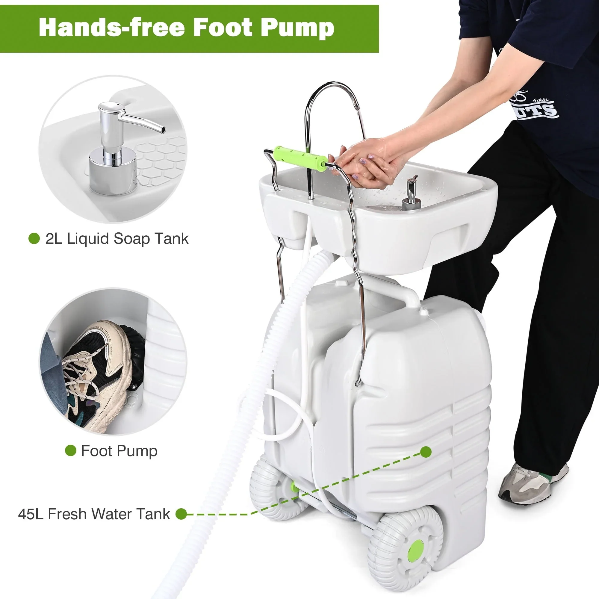 Hand Wash Station Portable Wash Sink Basin Stand 12 Gallon 45L Camping Garden