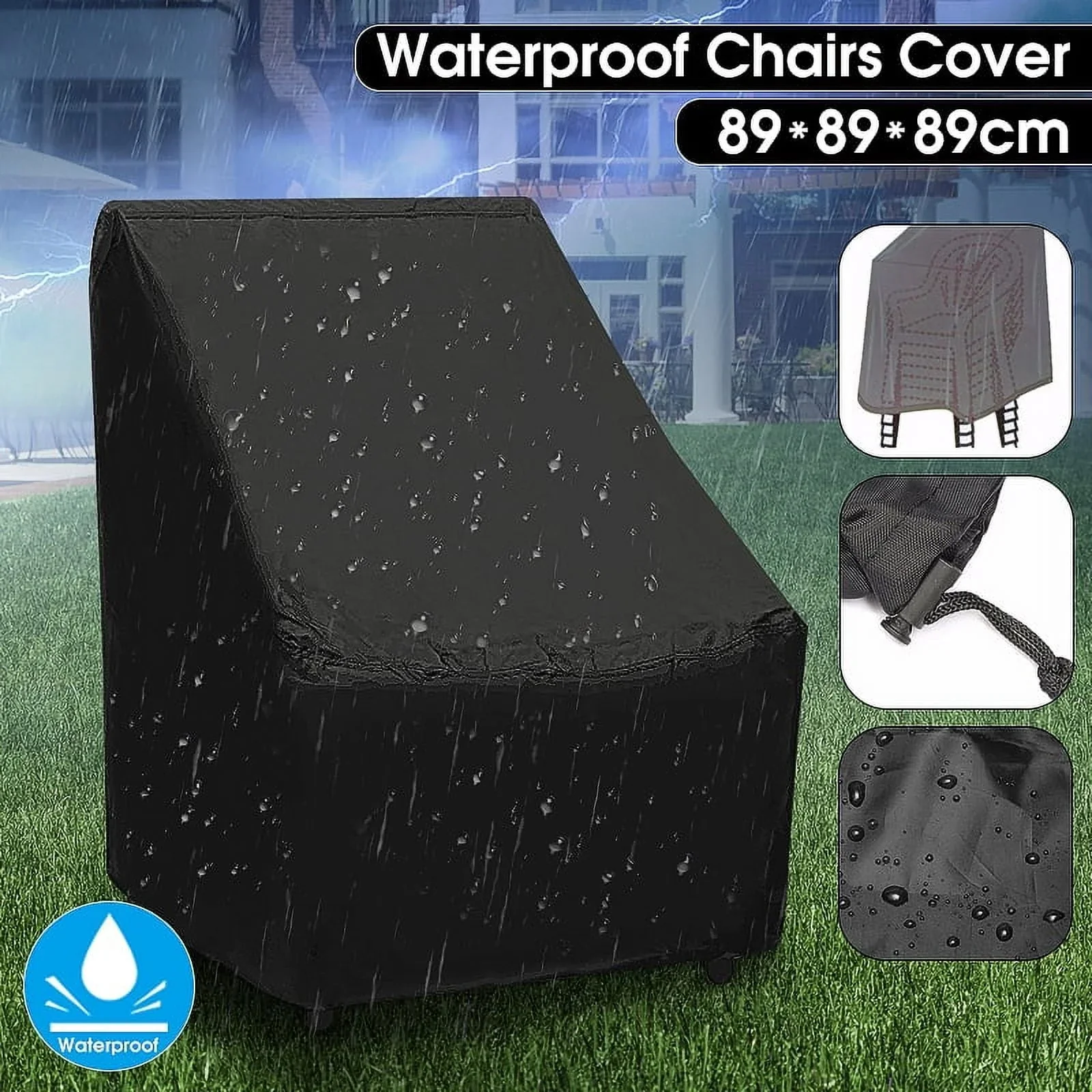 Outdoor Patio Furniture Covers Waterproof Chair Dust Rain Cover Outdoor Garden Patio Furniture Protection, Black