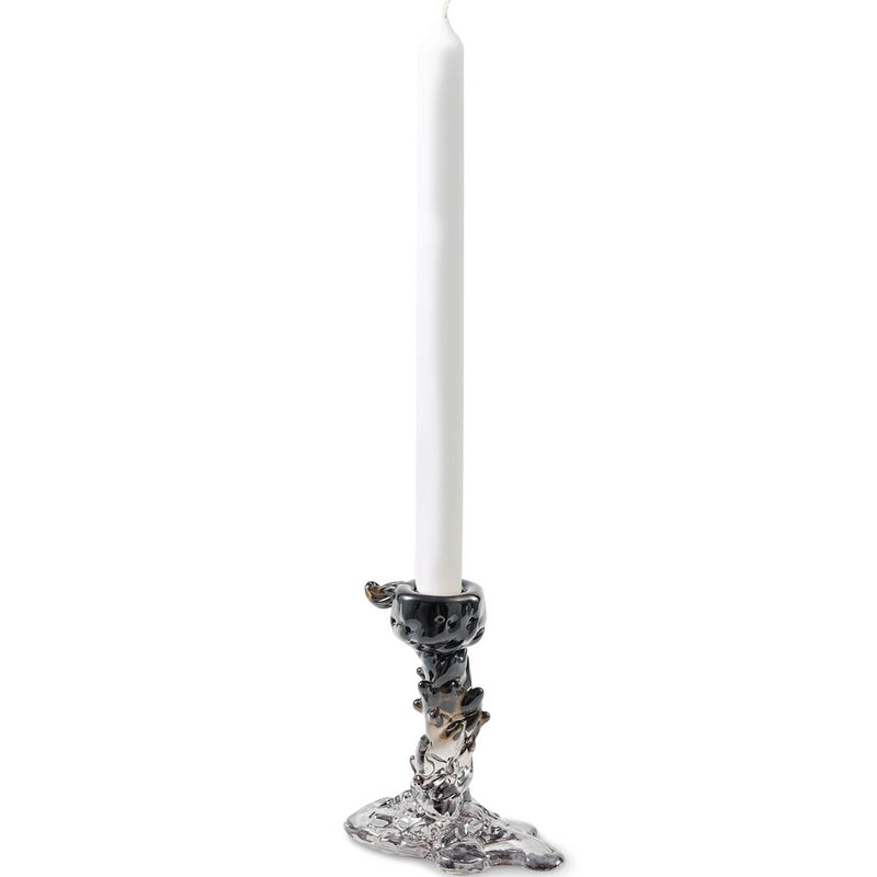 Drip lysestake i glass S 14 cm svart