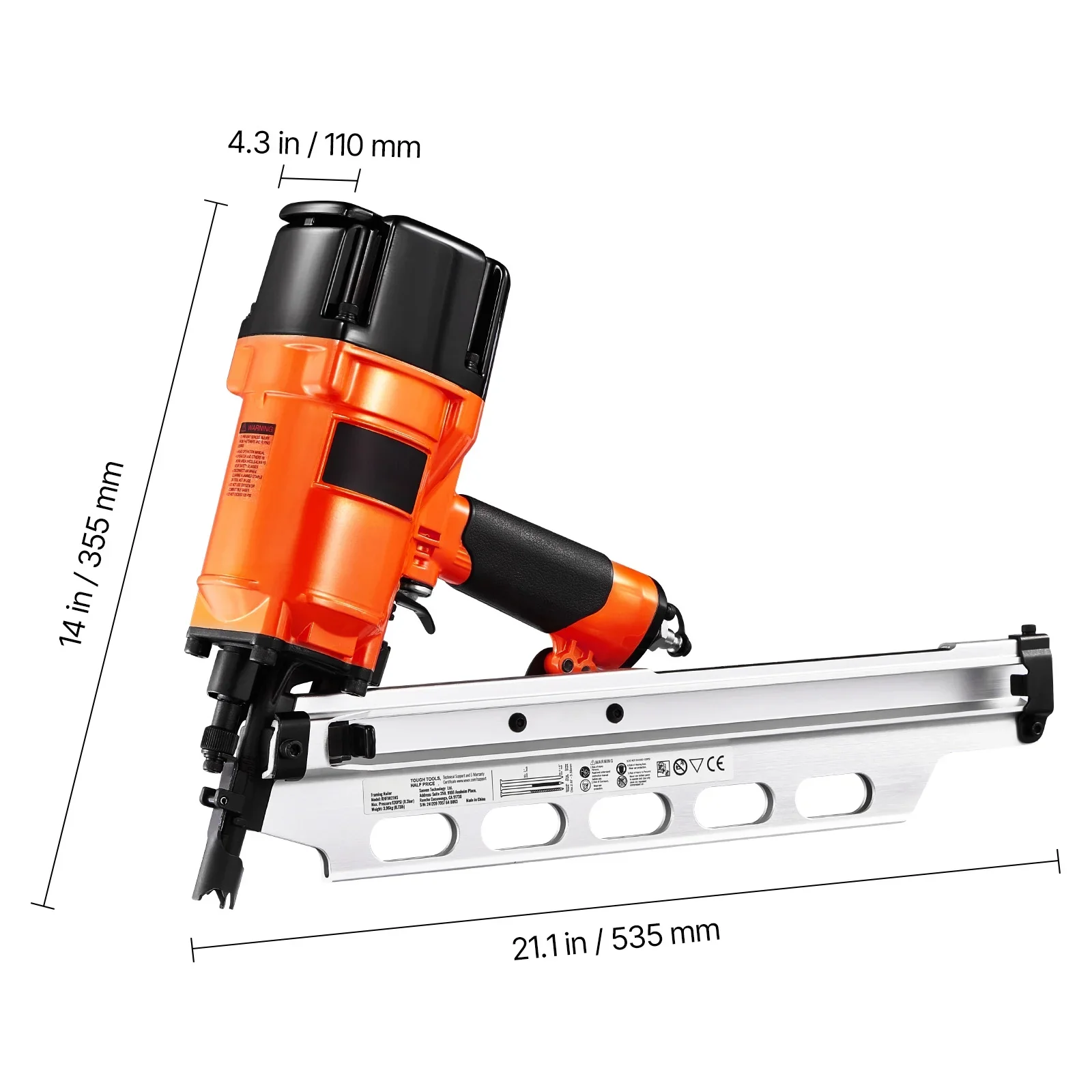 KFFKFF Nail Gun, 2 to 3-1/2 21 Degree Full Round Head, Pneumatic with Dual Firing Options & No-Tool Depth Modification, 80-120PSI Professional Air Powered Tool for Floor, Deck & Frame Construction