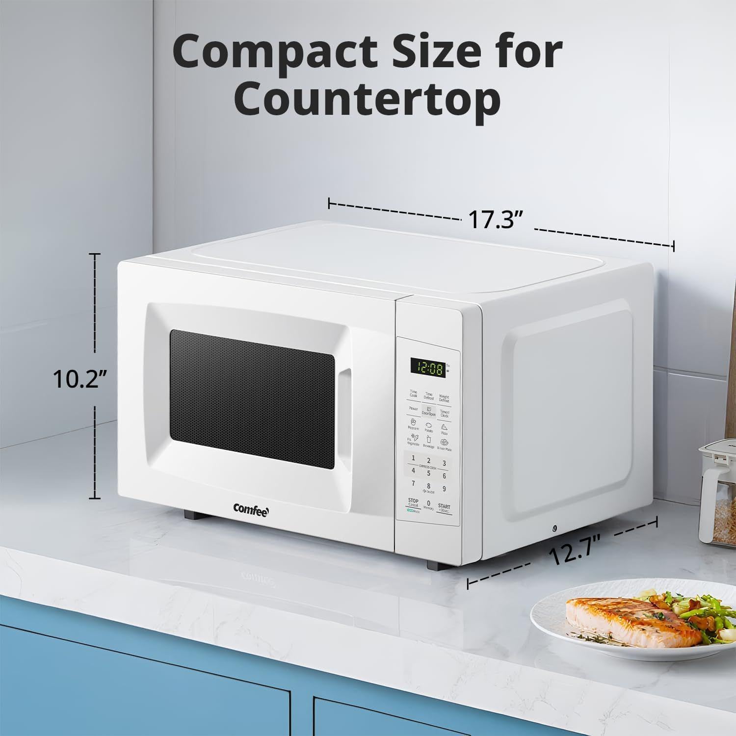 COMFEE' Countertop Microwave Oven, 0.7 Cu.Ft, 700W, Pearl White, ECO Mode