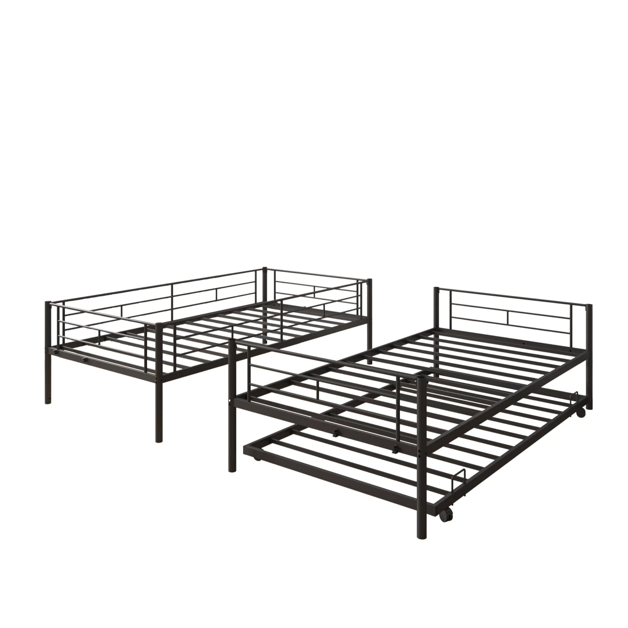 Twin Over Twin Bunk Bed with Trundle, Metal Bunk Beds for Kids Adults Teens, Bed Frame Can Be Divided Into 2 Twin Beds with 2 Side Ladders, Metal Support Slat, Safety Guard Rail, Black Image 7