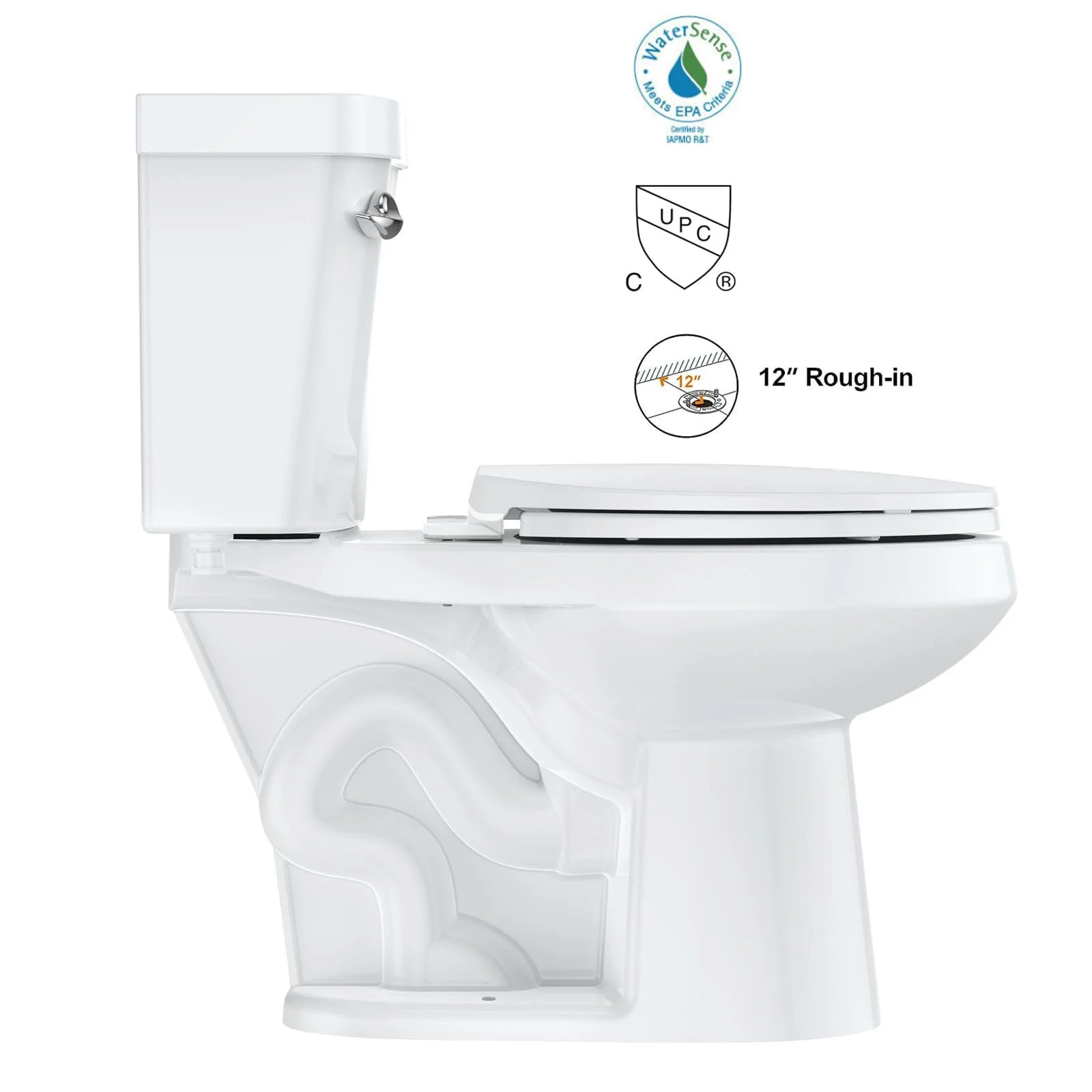 Two-Piece Elongated 1.28 GPF Siphonic Flush Toilet with Soft Close Seat, Universal Height ADA Cotton White (Toilet Seat Included)(Elongated+19") - Image 2