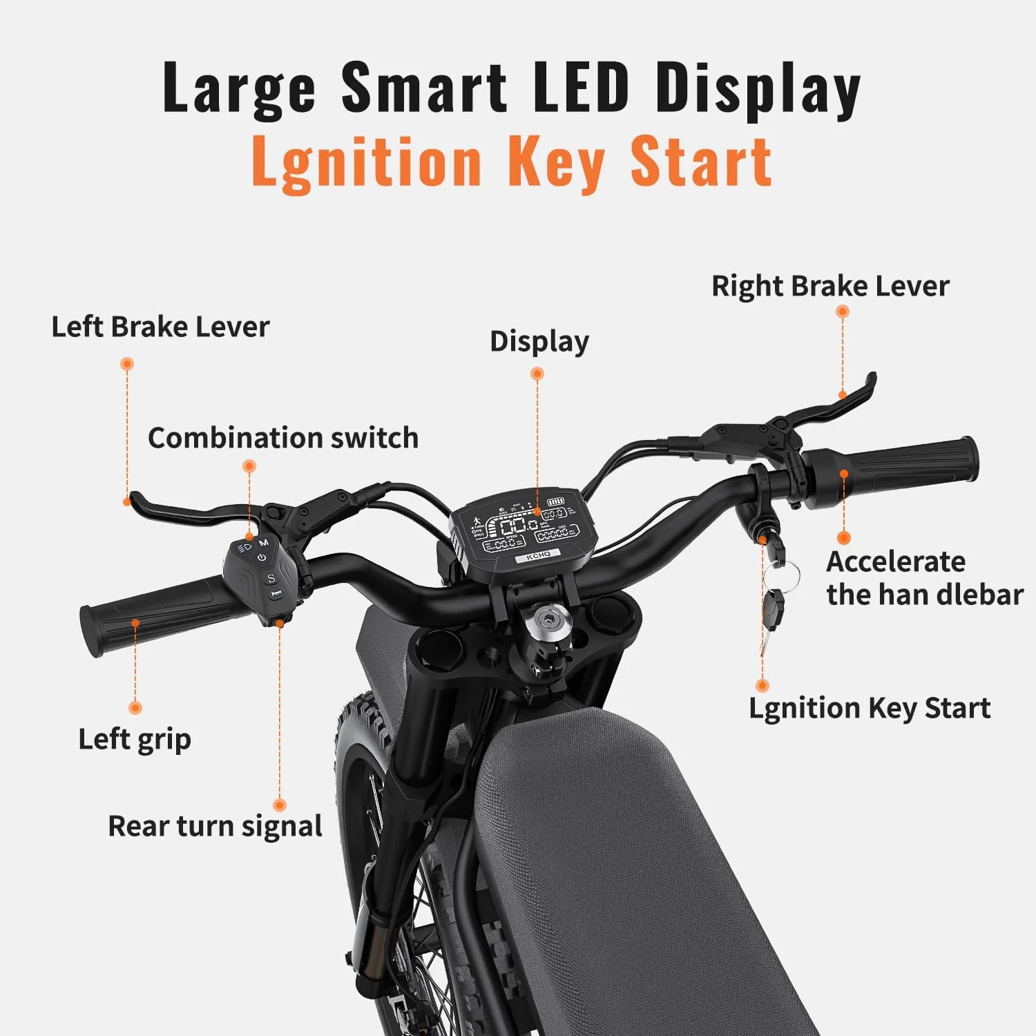2400W 48V Electric Dirt Bike for Adults GT73,brushless Hub Motor,18.2AH*2 Electric BIKE with 25" tires digital screen Carbon Steel,BLACK - Image 5