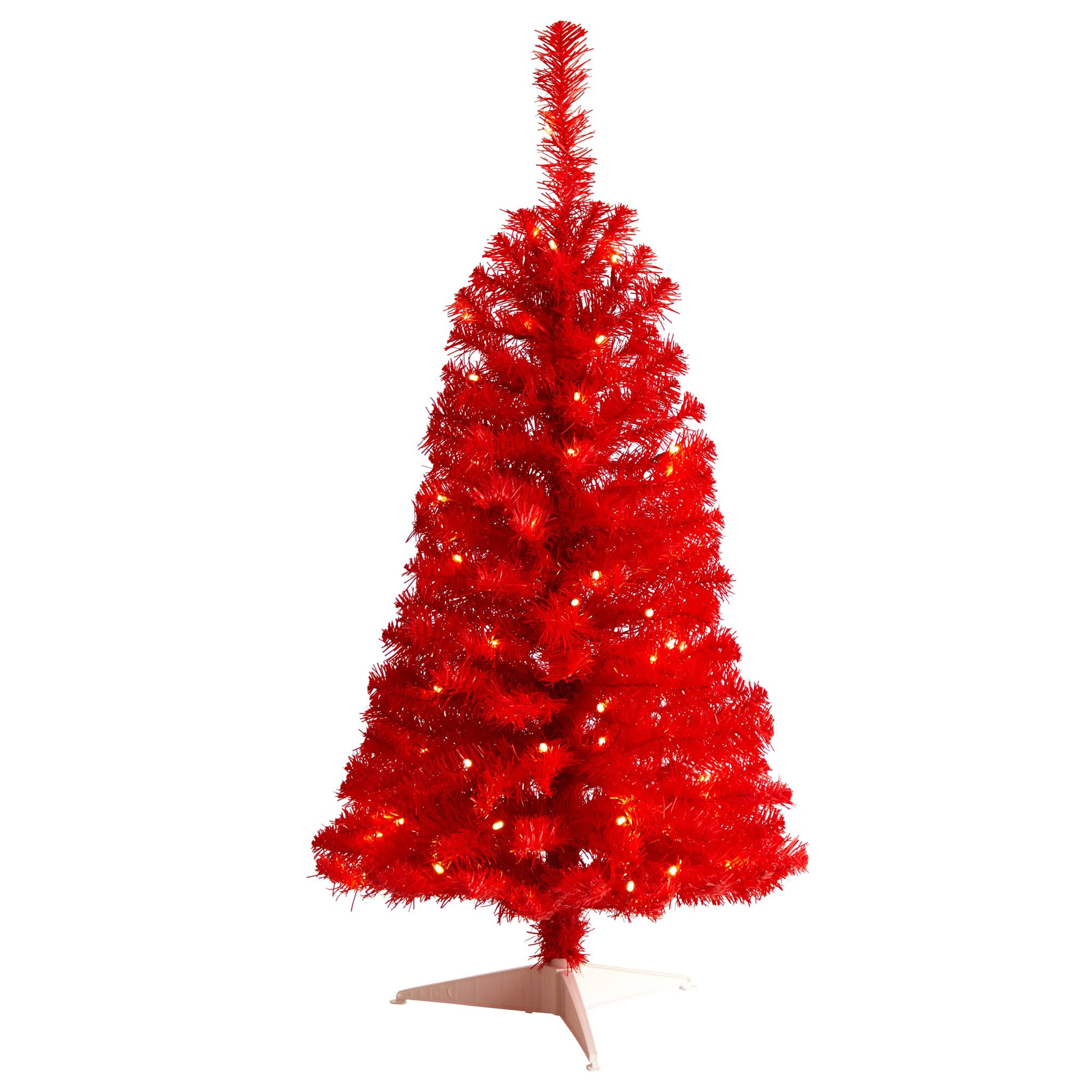 Nearly Natural 3ft Red Artificial Christmas Tree with 50 LED Lights and 118 Bendable Branches