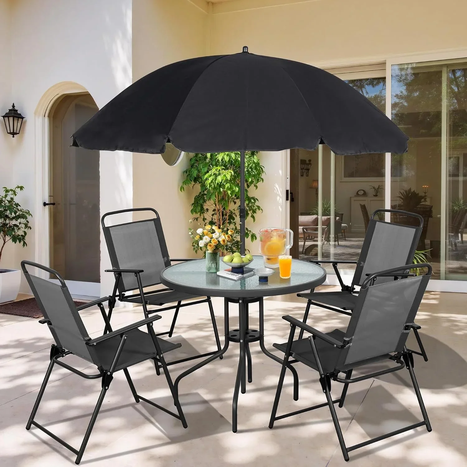 Ensemble de salle à manger pliant Vograsig 6 pièces pour patio, petit ensemble table et chaises de jardin en métal