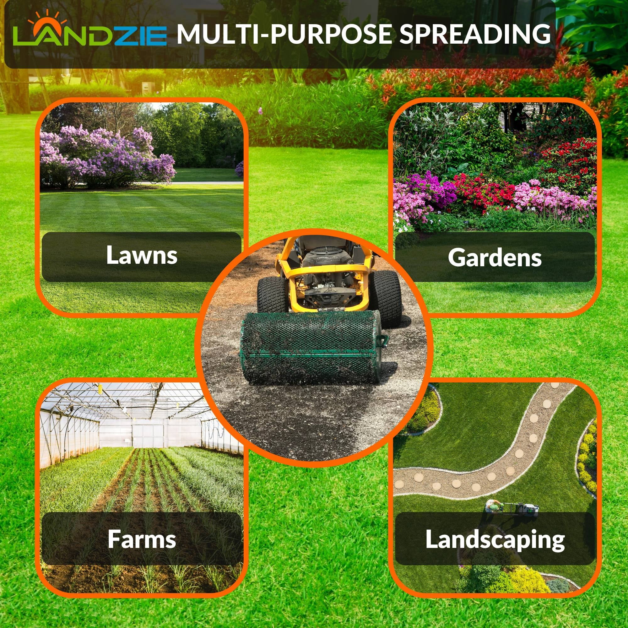Landzie Compost Spreader 24 Inch Walk-Behind Lawn & Garden Spreader with Metal Mesh Basket