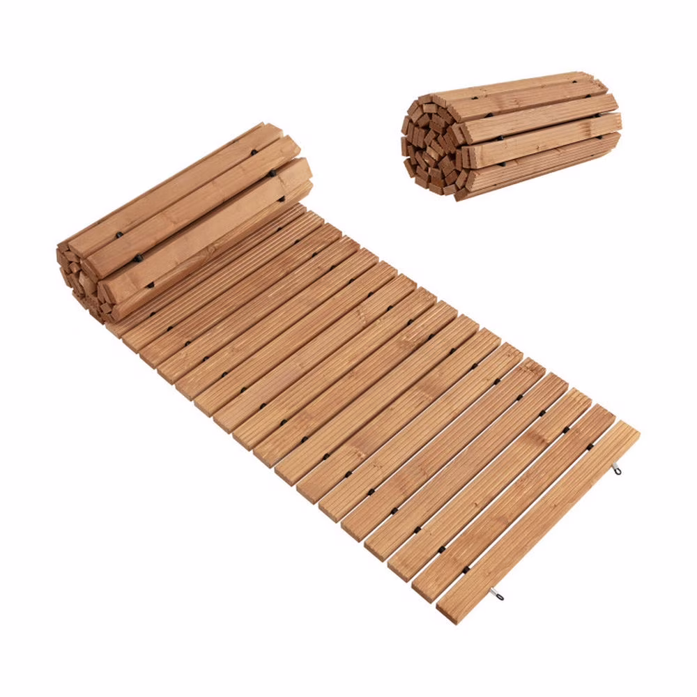 Yardi Yard 8 Feet Roll-out Weather-Resistant Patio Hardwood Pathway, 22 Inch Wide High-Grade Fir Wood Garden Pathway, Hardwood Pathway for Outdoor as Porch, Yard, Light Brown