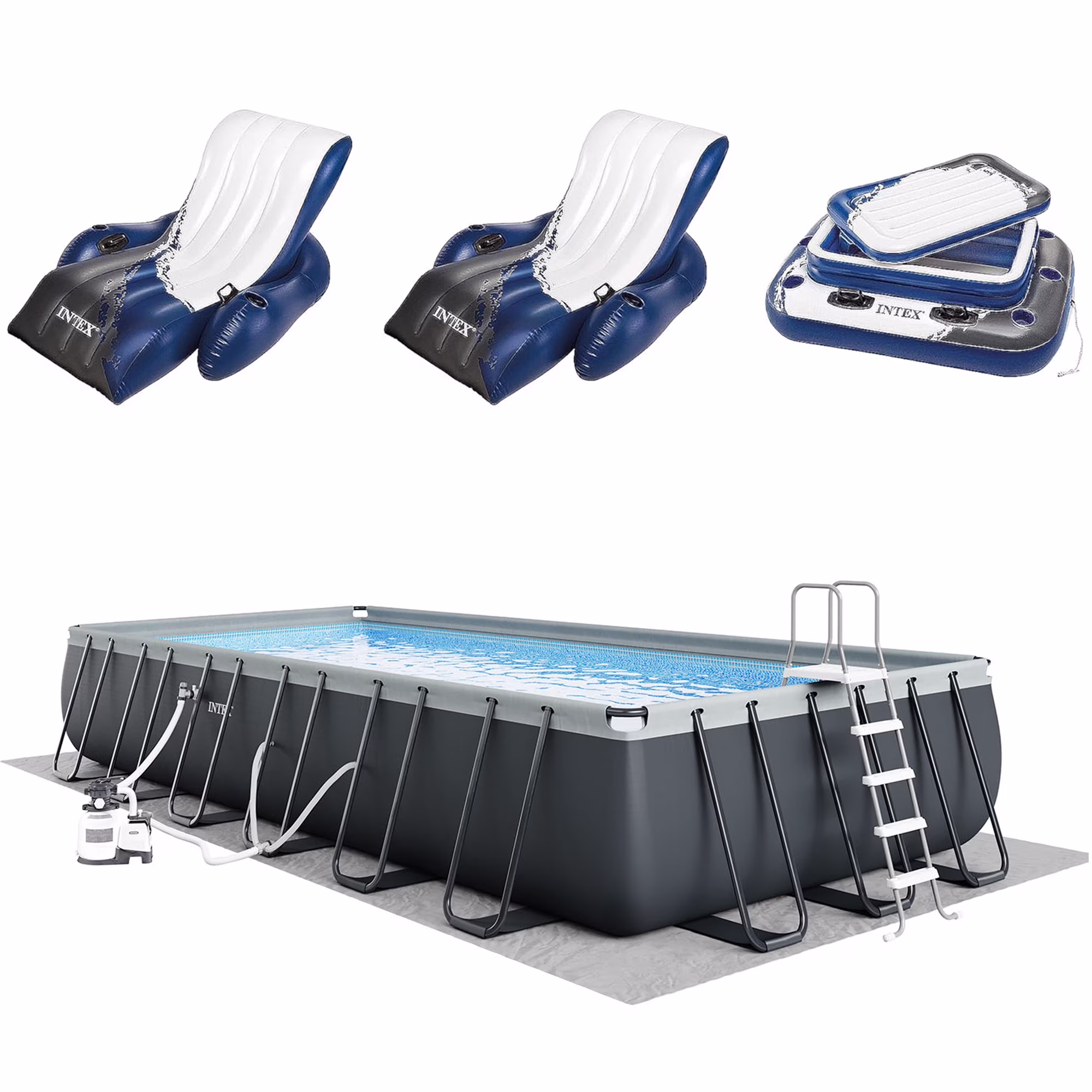 24ft x 12ft x 52in Ultra XTR Above Ground Pool, Floats (2 Pack), Inflatable Cooler(Blue,Gray)