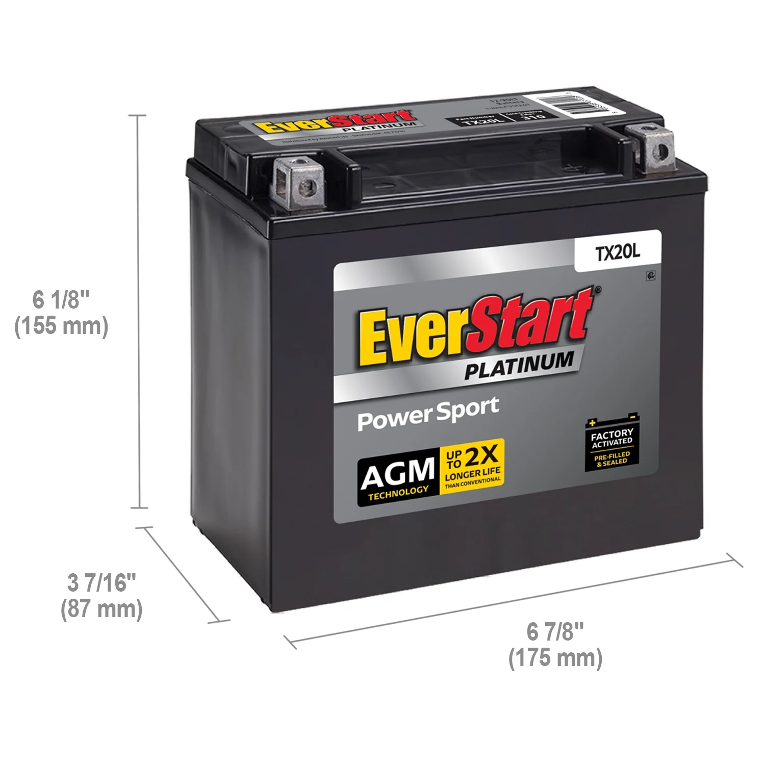 Platinum BOXED AGM Power Sport Battery, Group Size TX20L 12 Volt, 310 CCA - Image 2