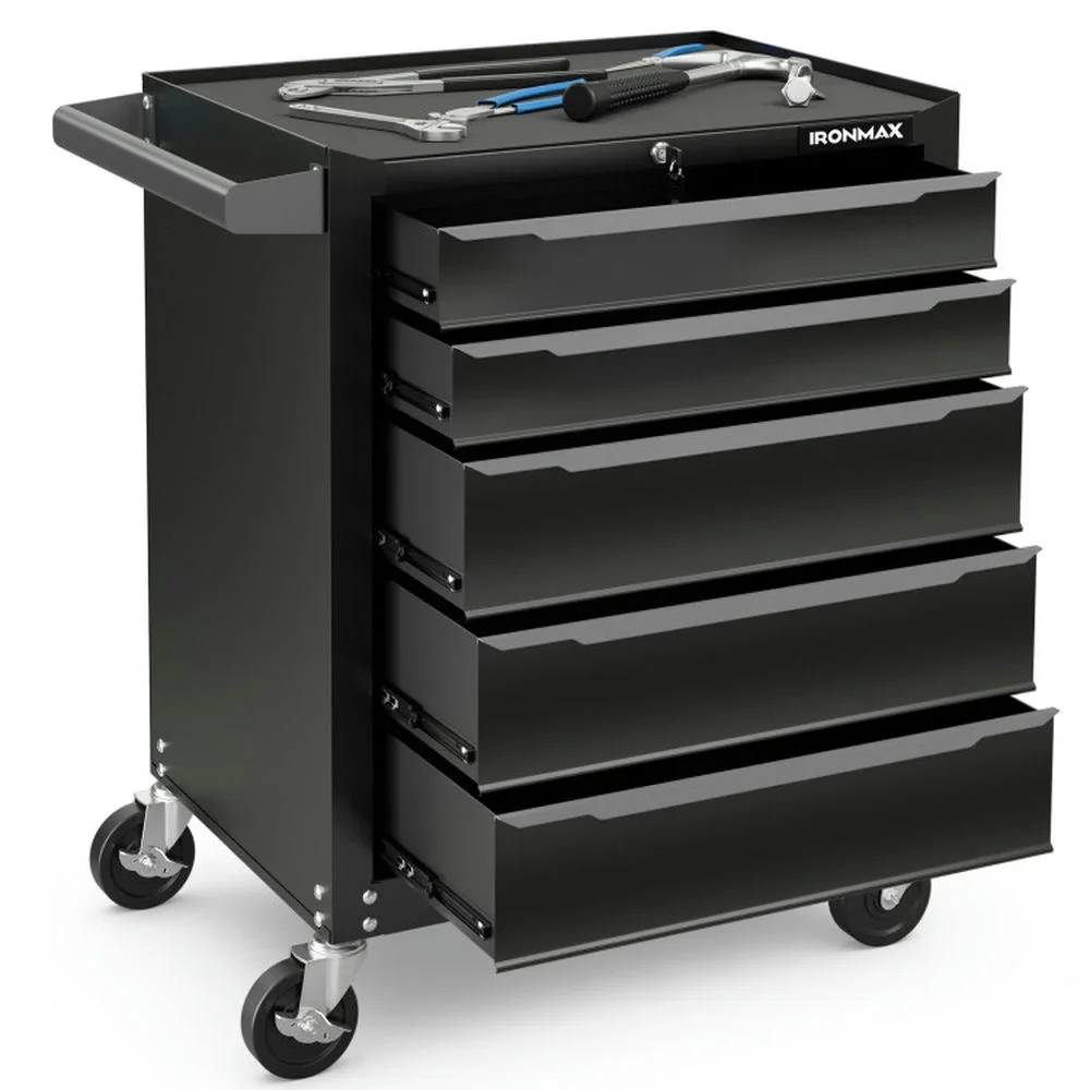 Spaco 5-Drawer Tool Storage Cabinet with Hanging Holes and Central Keyed Locking System-Black, Tool Chest for Garage, Home and Workbench