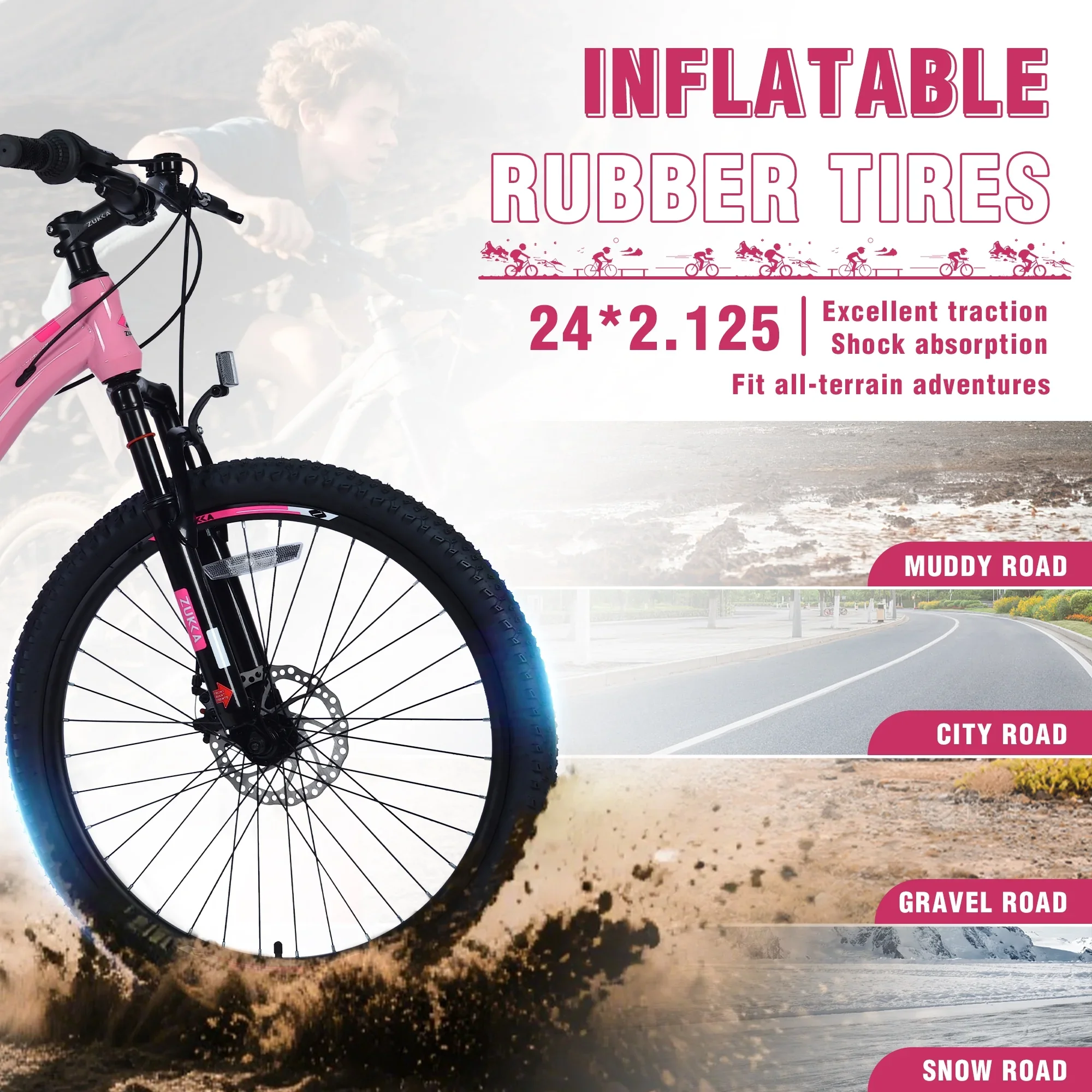 24“/26 Mountain Bike for Women - 21-Speed, Dual Disc Brakes, Front Suspension, All-Terrain Tires, 85% Pre-Assembled Carbon Steel Frame Bicycle