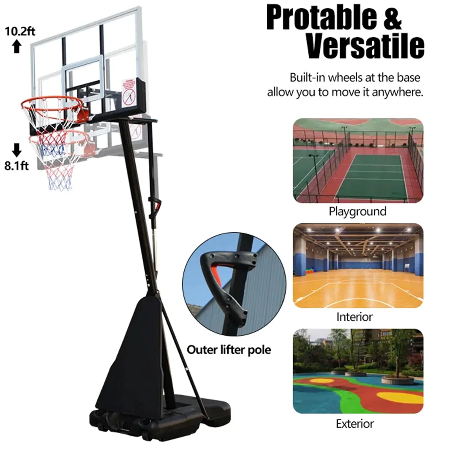 54in Portable Basketball Hoop with Polycarbonate Backboard - Image 8