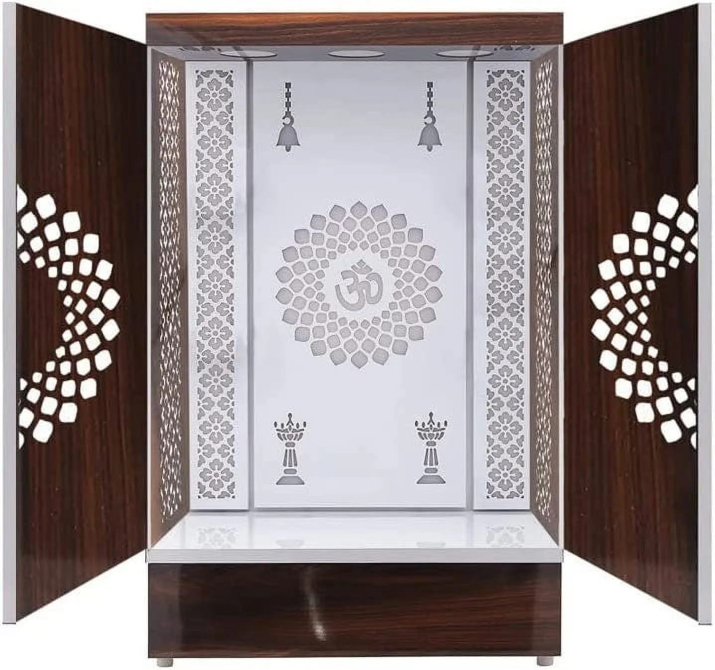 Customized Wooden Cabinet Desginer Mandir With LED / Mandir For Home Office / Temple For Home / Pooja Ghar / Mandir With Lights /Storage(16X10X8/White) - Image 4