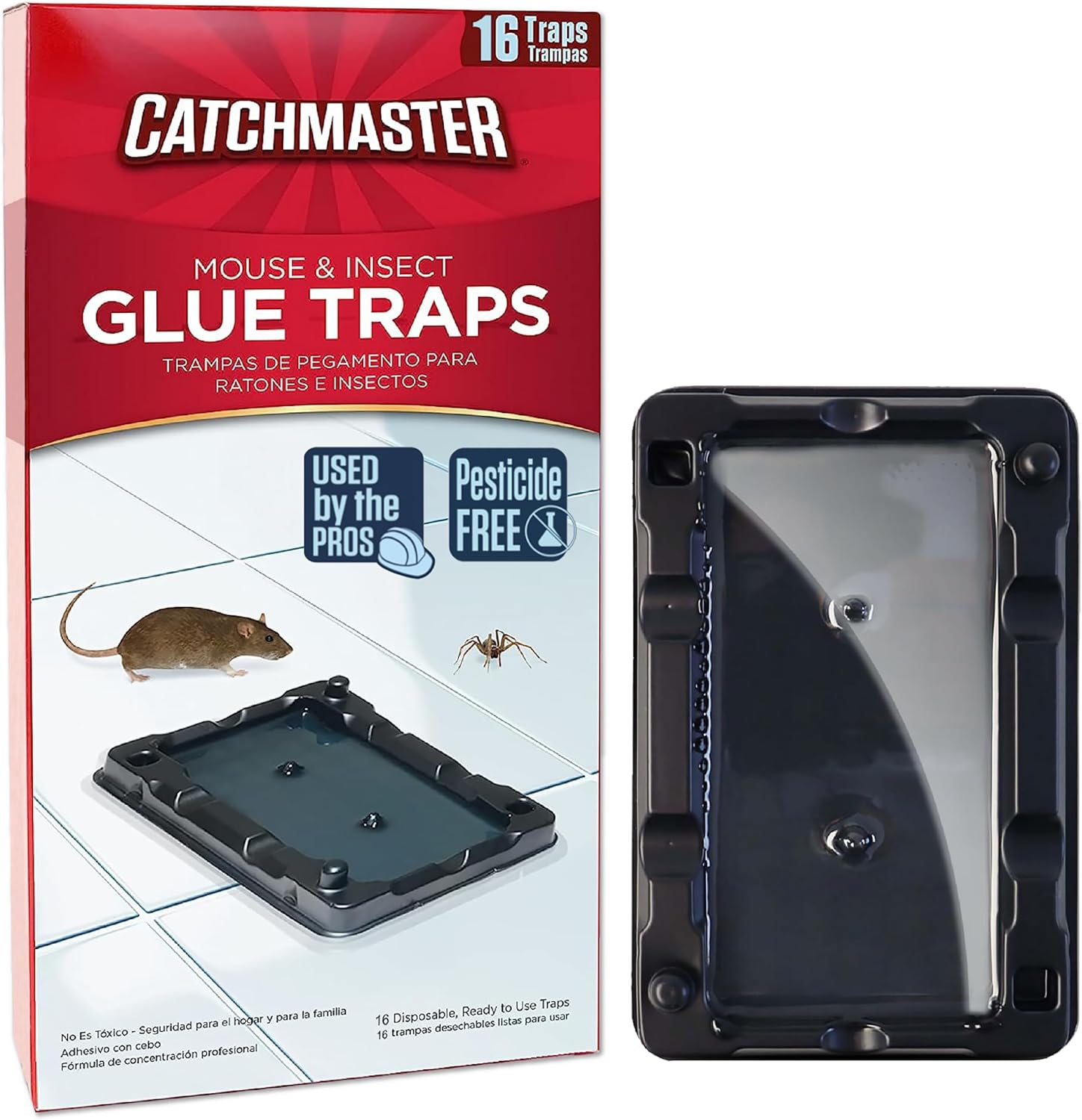 Catchmaster 16pk Mouse Glue Traps Indoor for Home, Sticky Mouse & Bug Traps| Heavy Duty Pesticide Free Glue Boards, Used By The Pros, Adhesive Rodent & Insect Catcher, Pest Control For House & Garage