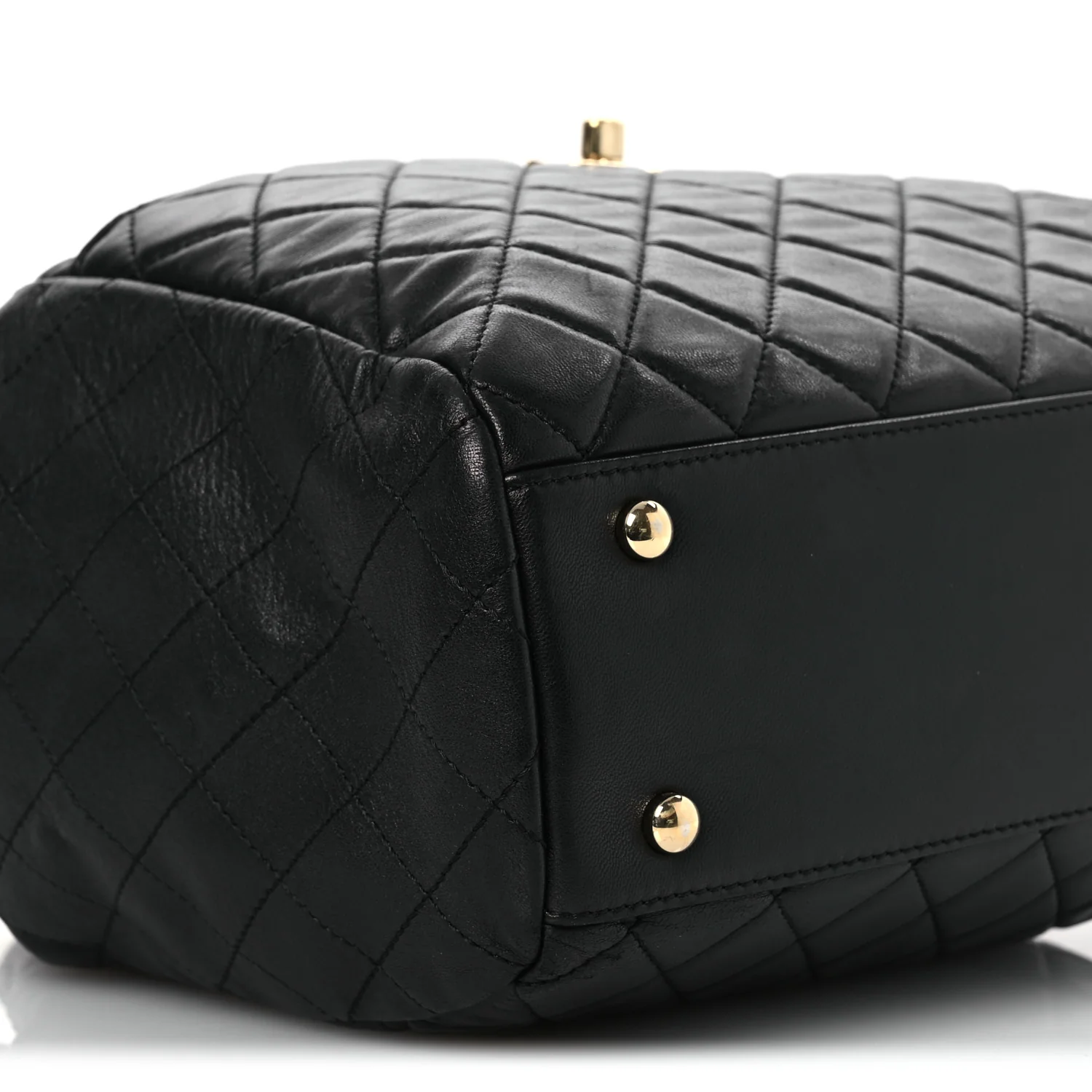 Lambskin Quilted Drawstring Bag Black