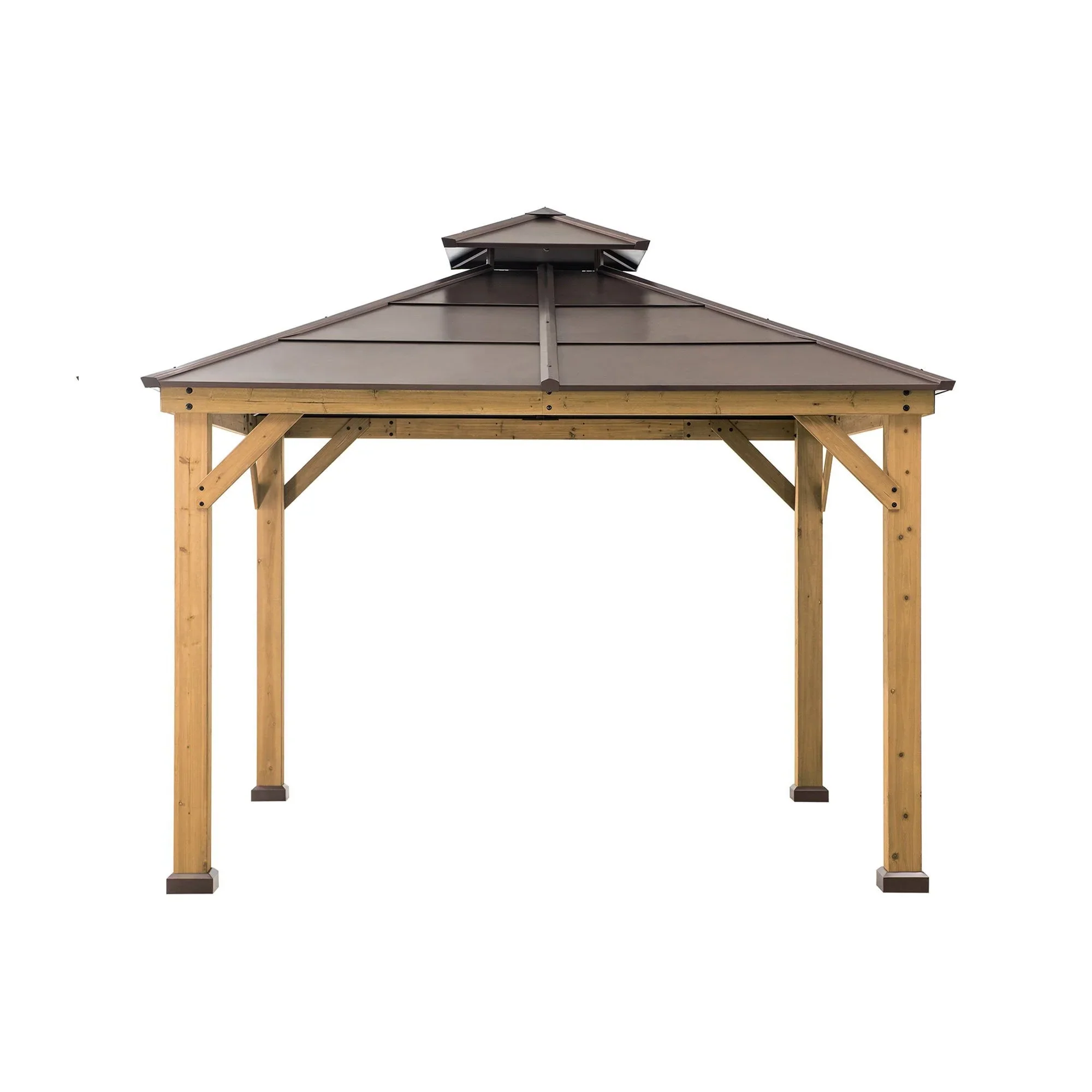 Gazebo de 3 m x 3 m à ossature cèdre avec toit rigide à deux pans en acier