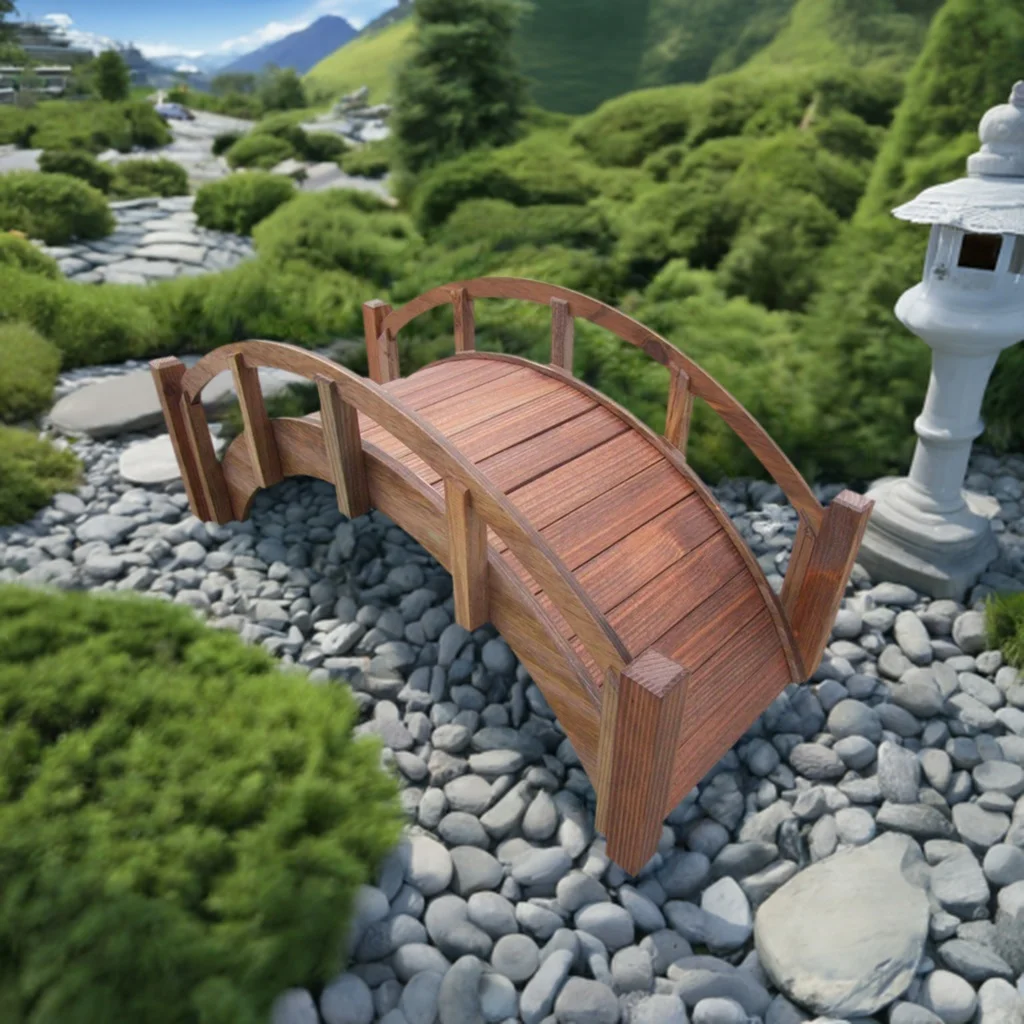 Samsgazebos Miniature Japanese Wood Garden Bridge, 25 - Inch, Brown, Treated