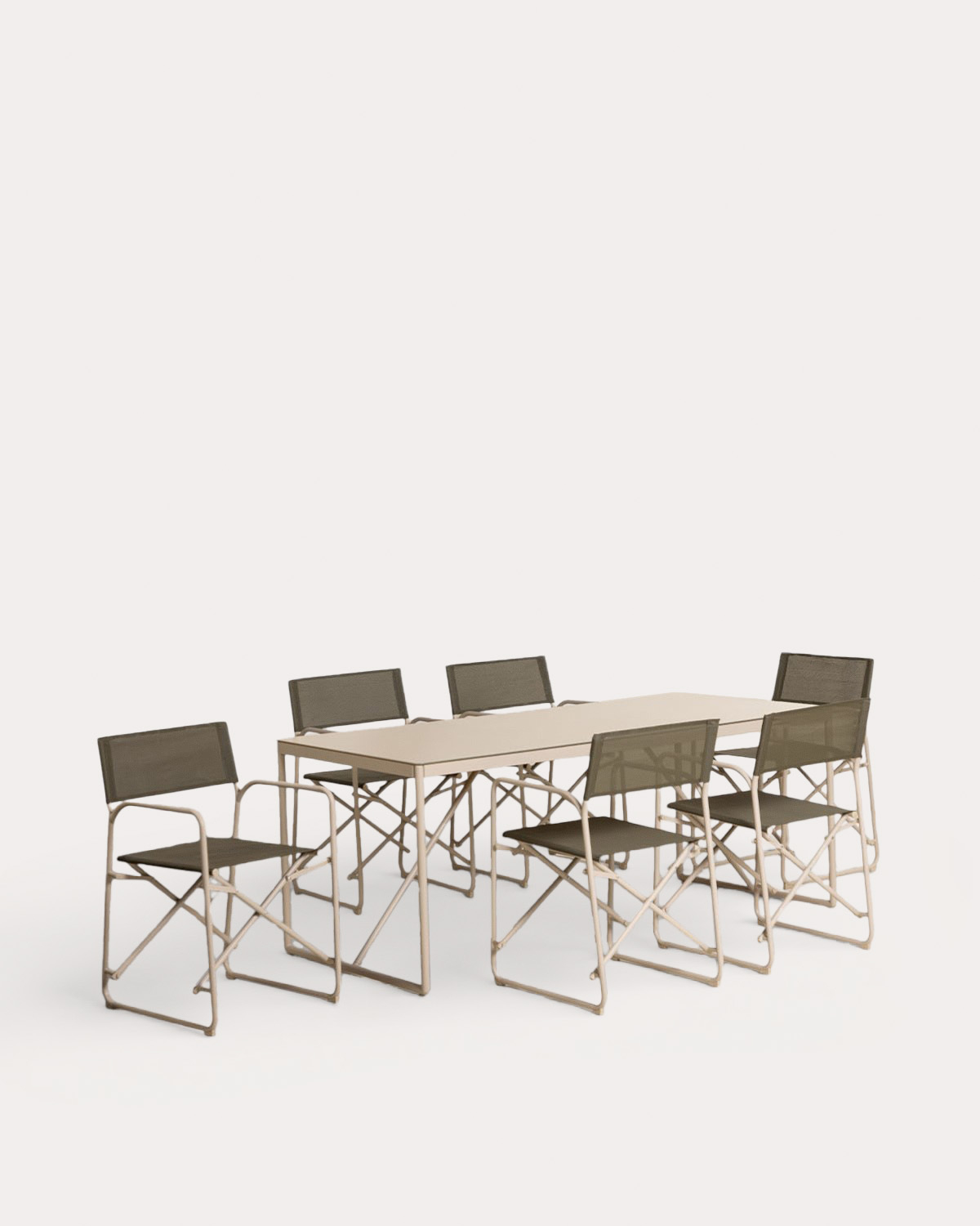 Bowye - Set de Mesa Rectangular (185x85 cm) y 6 Sillas Plegables de Metal y Tela de Exterior Bowye