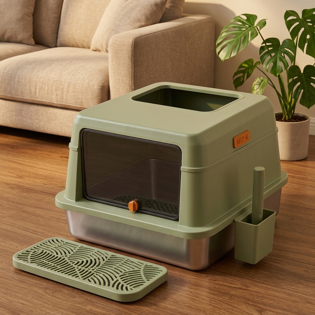Extra Large Stainless Steel Cat Litter Box with Rounded Top Entry