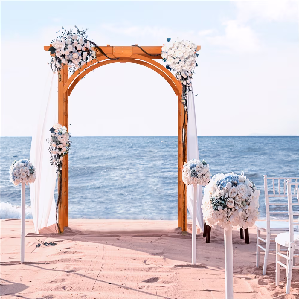 Yaheetech Wood Arbor Arbor Trellis Climbing Plant Wedding Garden Patio Bridal Party Decoration Arbor Wood & Iron Outdoor Square,Natural Wood
