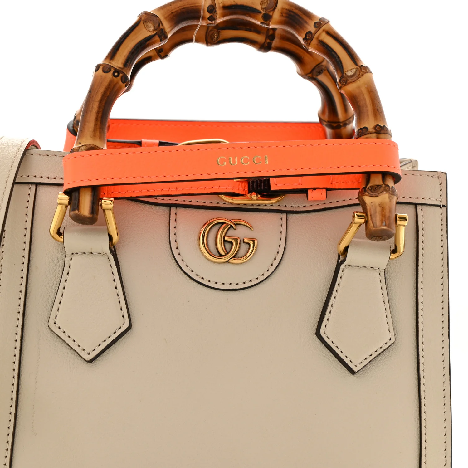 Wonka Grain Calfskin Mini Diana Tote Bag Mystic White Orange Fluo