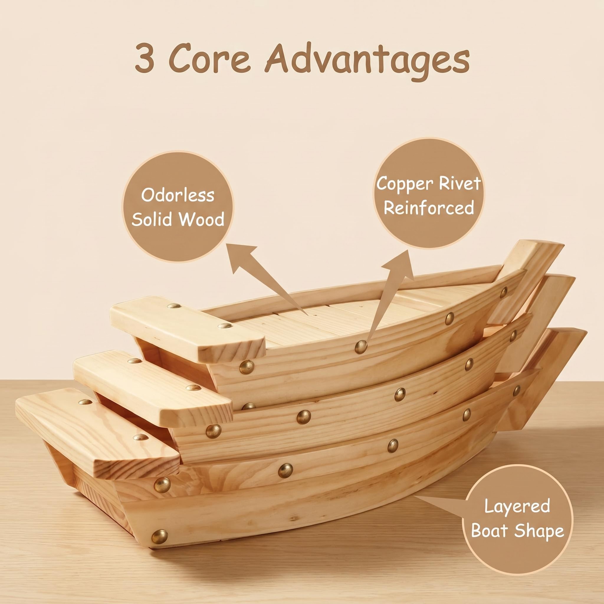 Eco-Friendly Large Sushi Platter Pine Wood Serving Boat Japanese Restaurant Durable Sashimi Display Tray