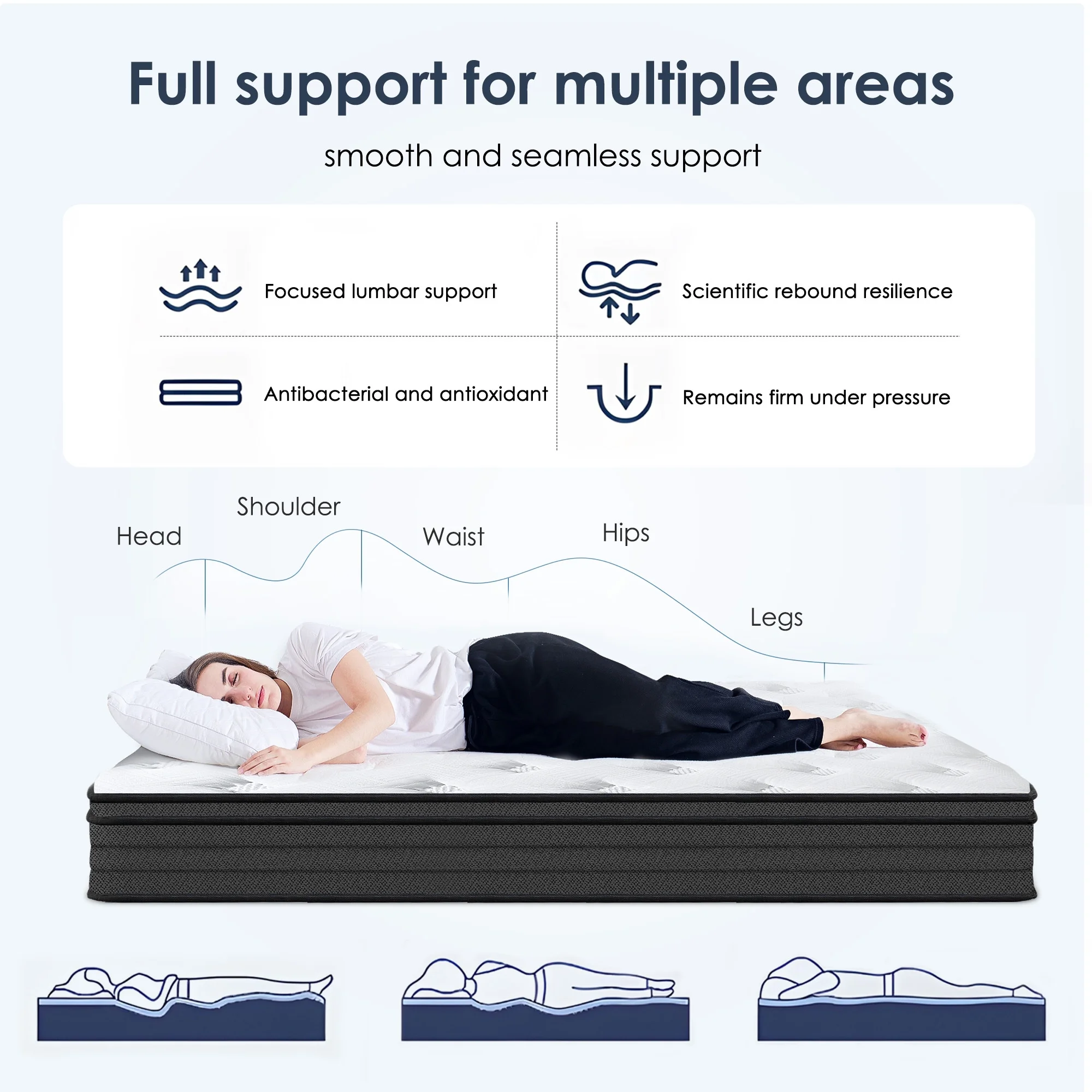Adult 10 Inch King Hybrid Mattress Memory Foam Mattress Medium Firm Pocket Spring Bed Mattress(King/10 in) - Image 9