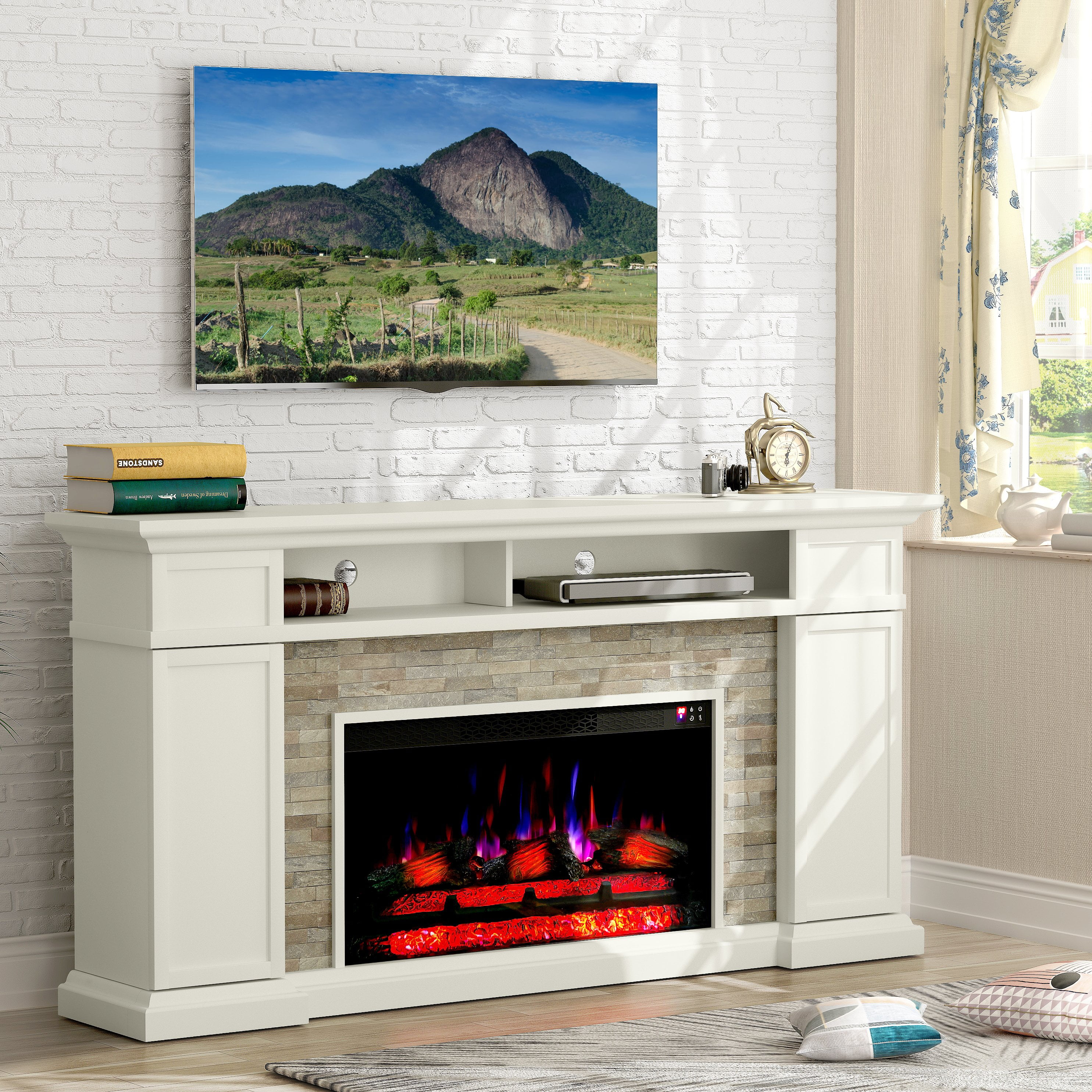 FESTIVO 70" Extra-Wide Freestanding Electric Fireplace - Dark Brown(Dark Brown)