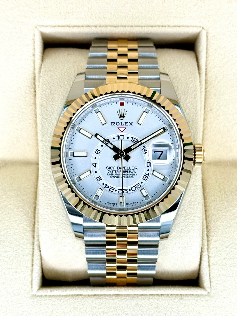 [Super Clone]RLX  Sky-Dweller 42mm Two-Tone Yellow Gold White Dial Jubilee - 336933 - New 2025