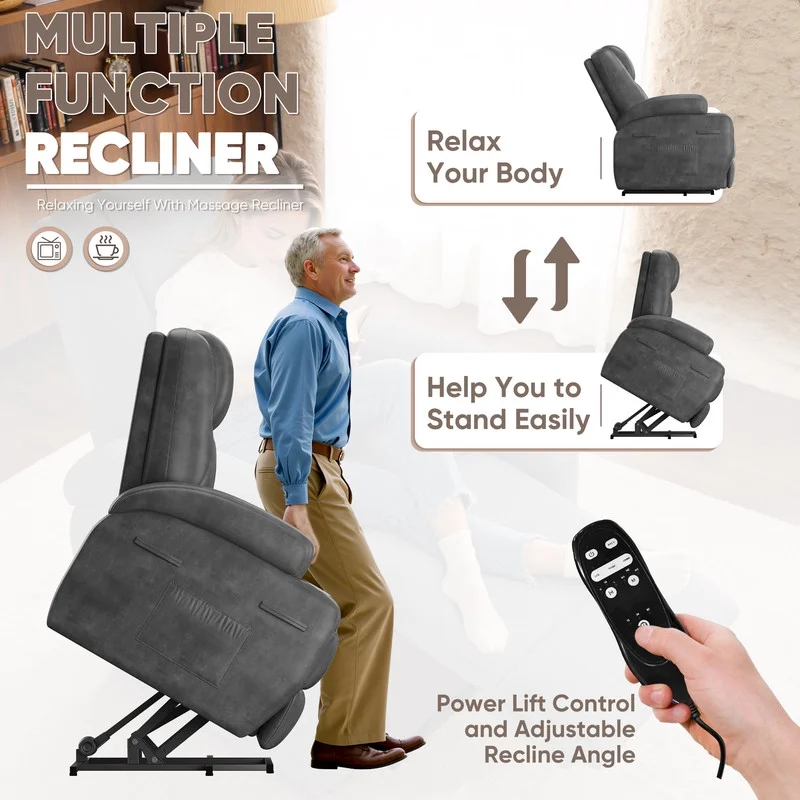 power lift electric Massage recliner chair Oversized Single Sofa with Cup Holder for elderly,Black(Black) - Image 4