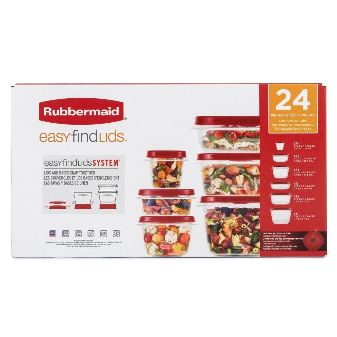 Rubbermaid 24-Piece Food Storage Set with Easy Find Lids, Clear