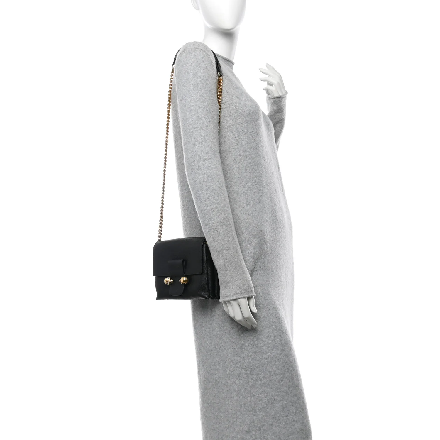 Calfskin Small Twin Skull Chain Crossbody Black