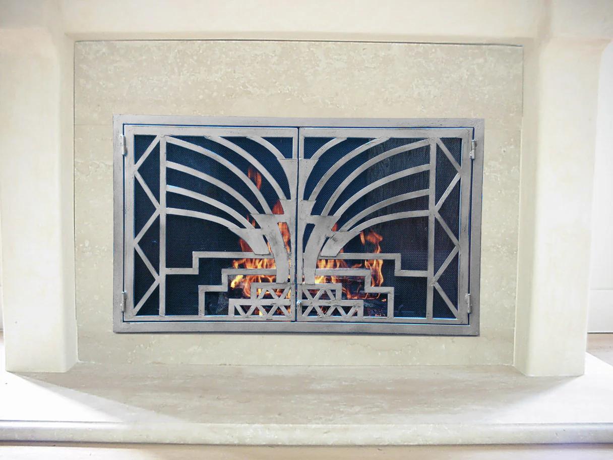 Burnished Art Deco Fireplace Screen Doors - TA Screen Specialist, Inc.