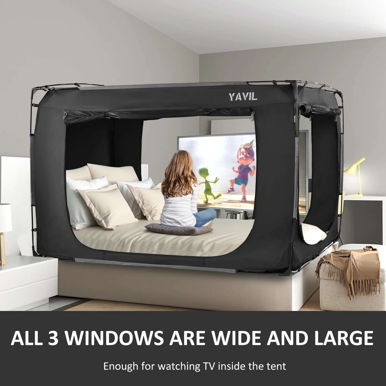 Bed Tent Full Size Portable Pop up Privacy Sleeping 3 Doors Bed Tent Net 75 x 54 x 47in 10lb(Full) - Image 10