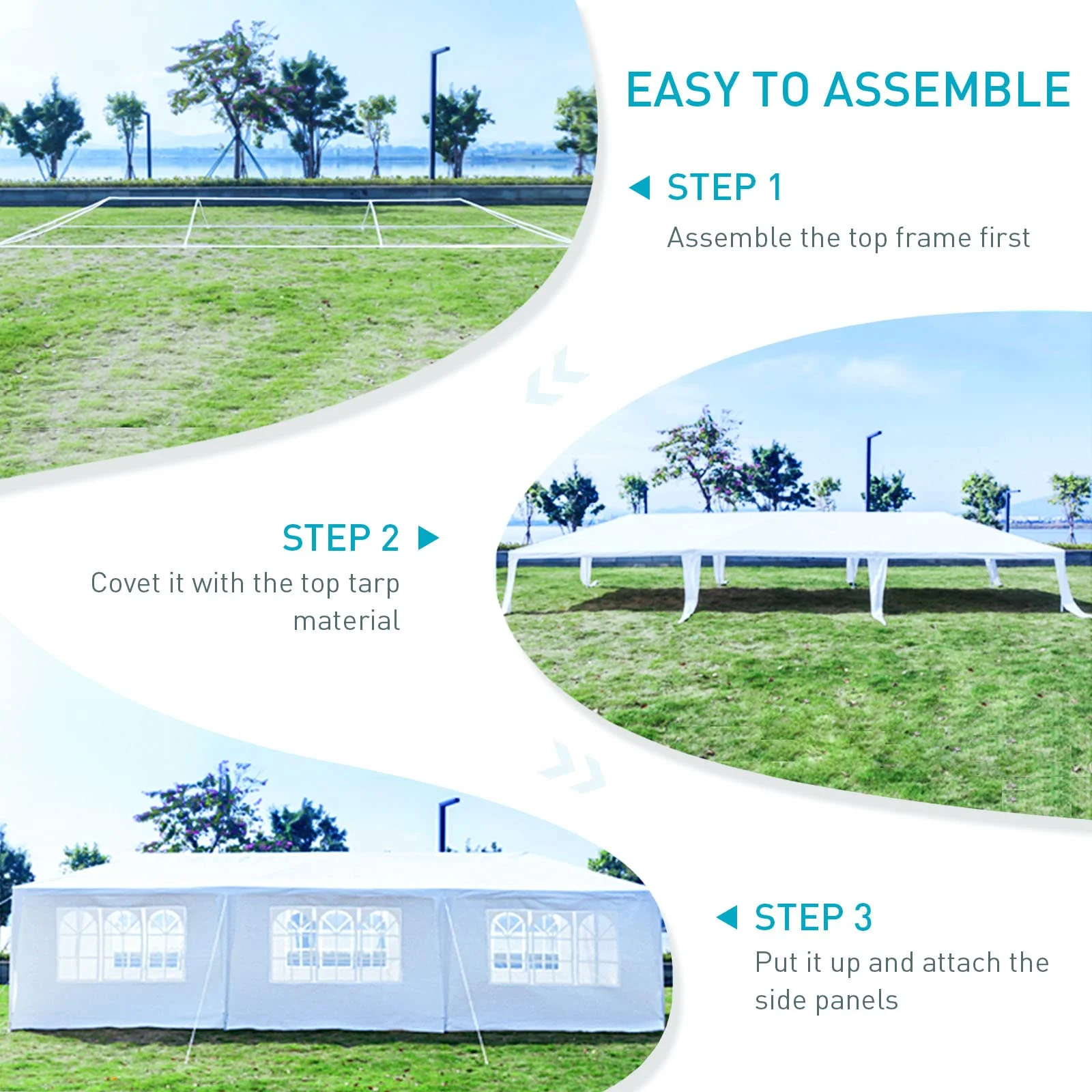 10'x30' Heavy Duty Outside Party Tent, Waterproof Event Tent for Beach Wedding Camping, Durable Outdoor Event Tent for Patio Garden BBQ Shelter, White - Image 7