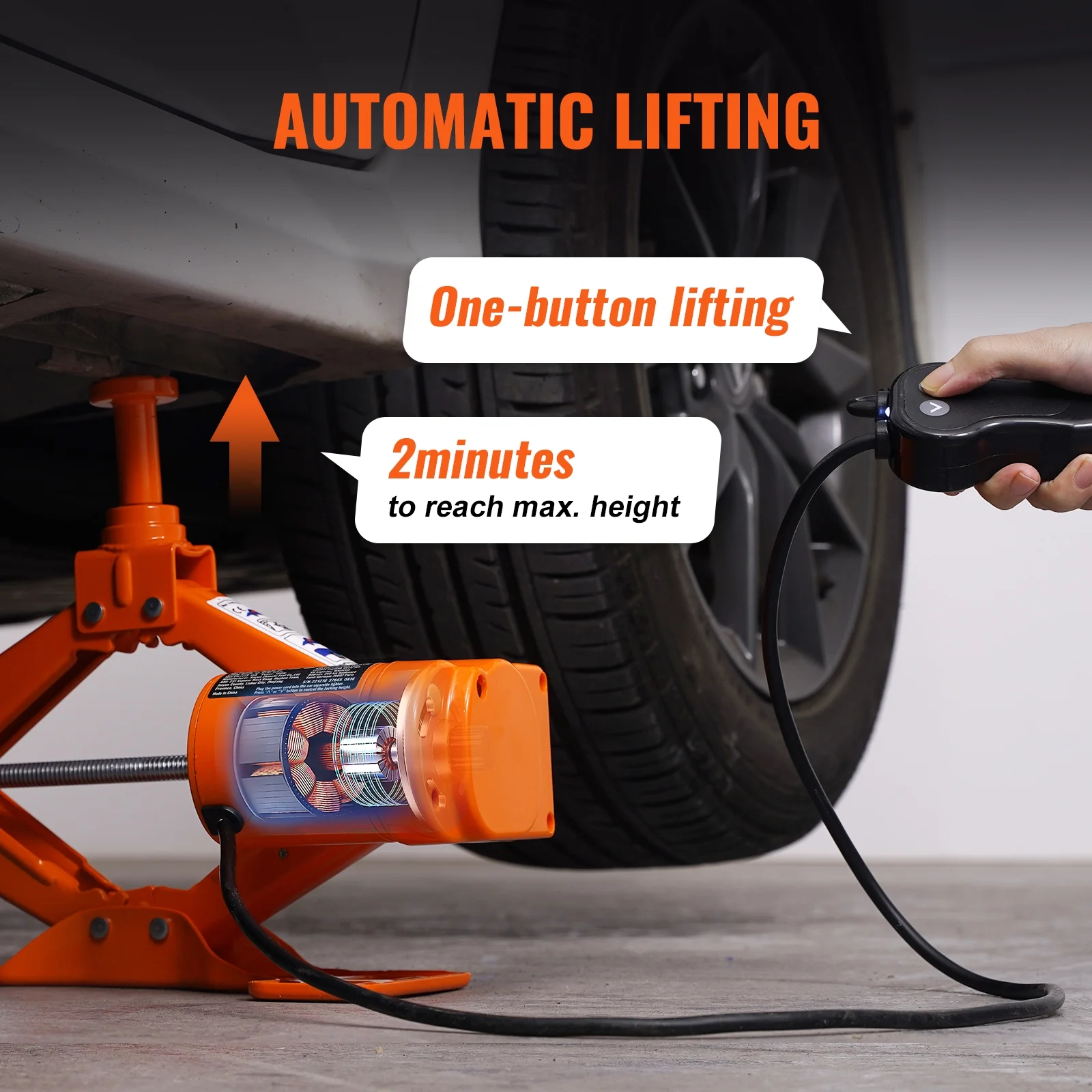 KFFKFF Electric Car Jack, 3 Tons Capacity, Scissor Jack with Electric Wrench, 12V, Dual Saddles, Remote, for Sedans, Suvs, Trucks Tire Replacement