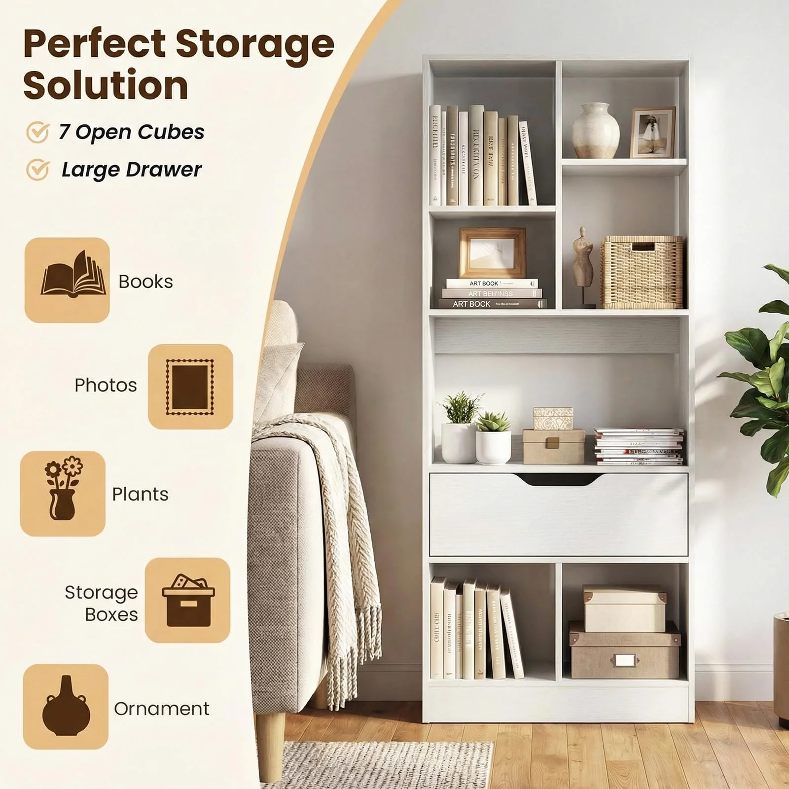 Tangkula 51” Tall Open Bookcase with Drawer(1/2)